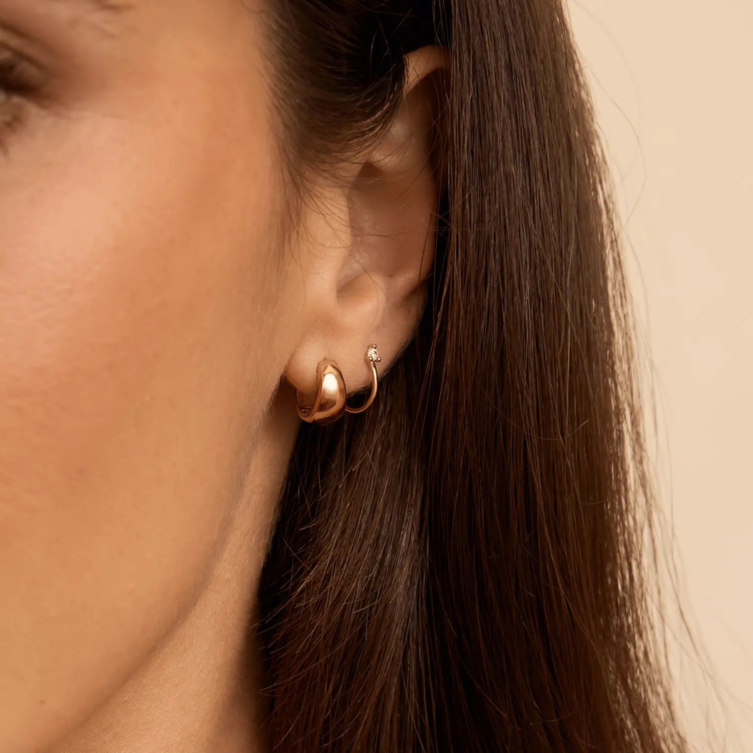 Gold Chunky Huggie Hoop Earrings - Image 4