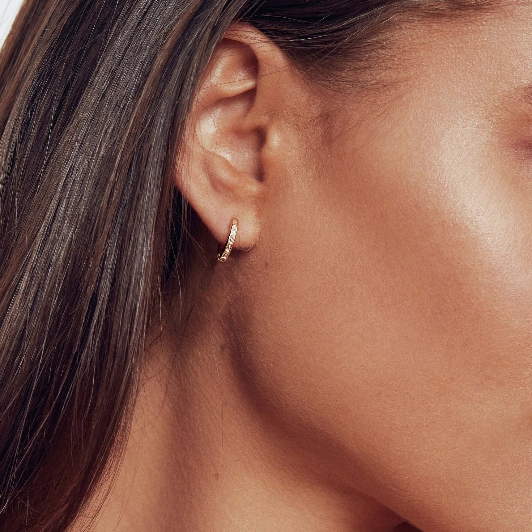 Gold Diamond Style Baguette Pearl Drop Hoop Earrings - Image 5
