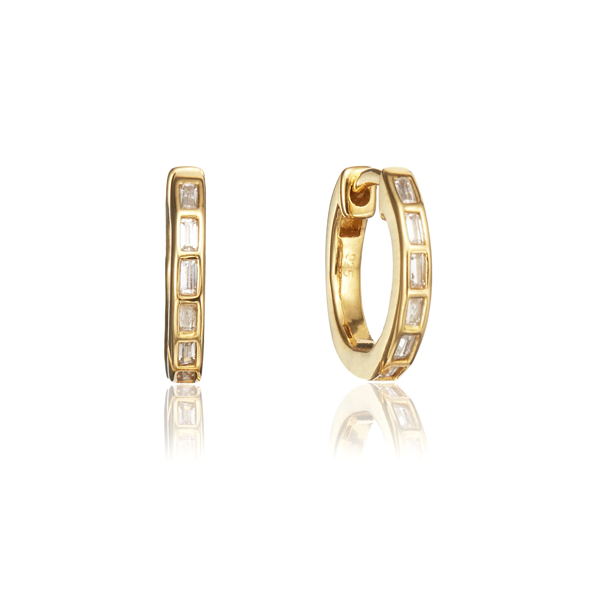 Gold Diamond Style Baguette Pearl Drop Hoop Earrings - Image 7