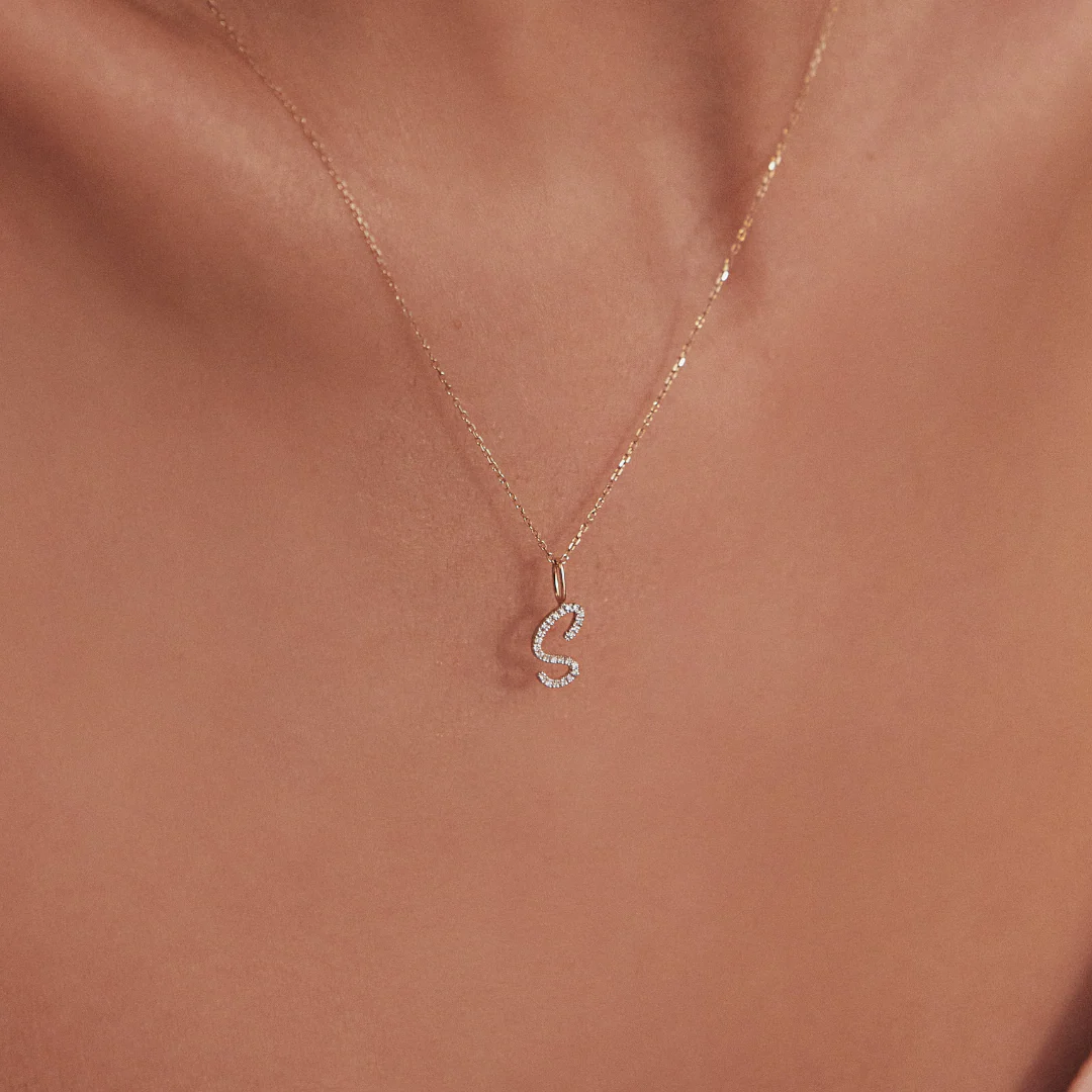 Gold Diamond Style Curve Initial Letter Necklace - Image 3