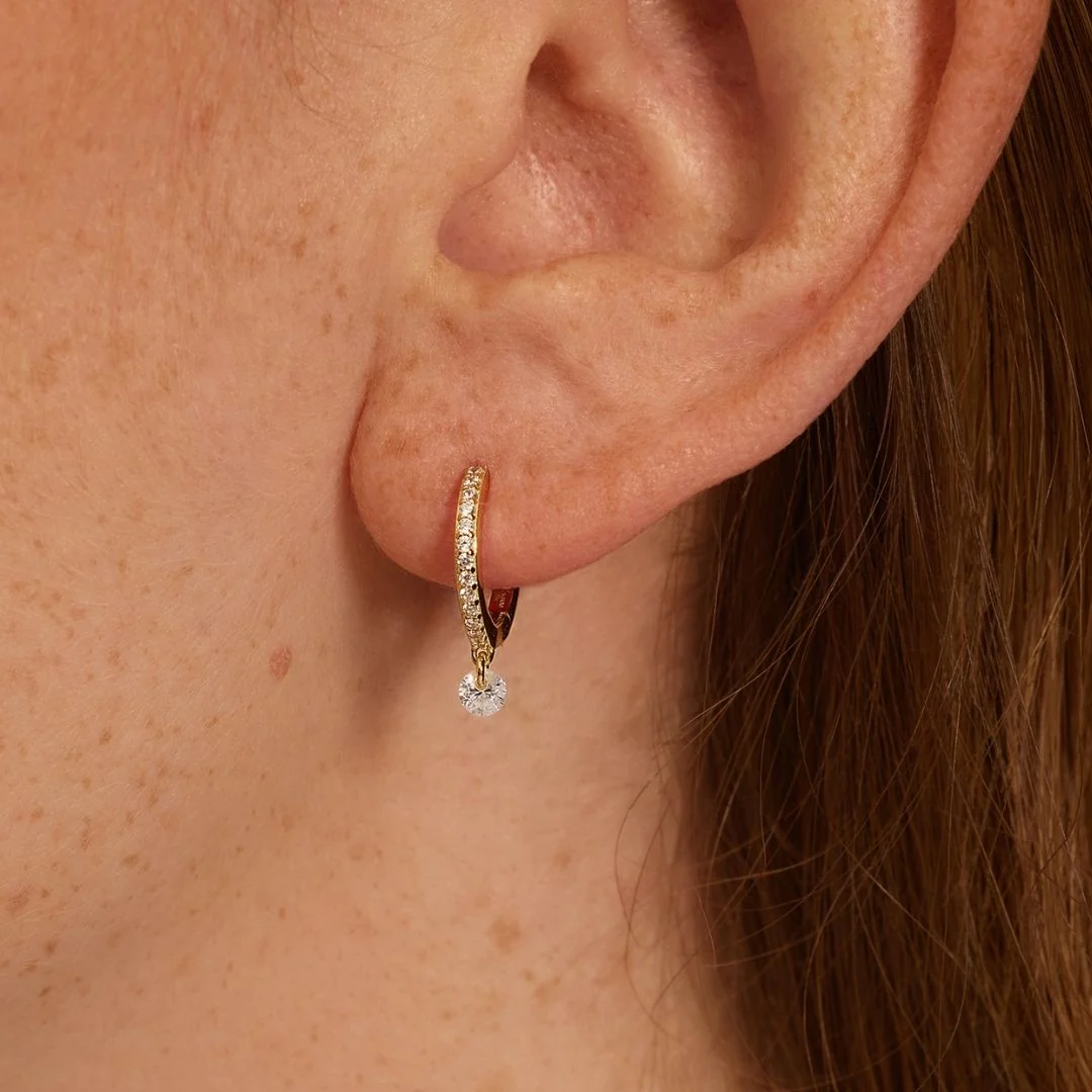 Gold Diamond Style Drop Hoop Earrings - Image 3