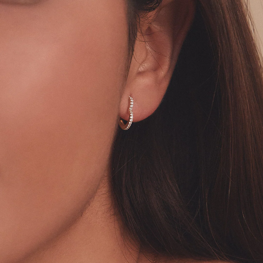 Gold Diamond Style Heart Huggie Hoop Earrings - Image 6