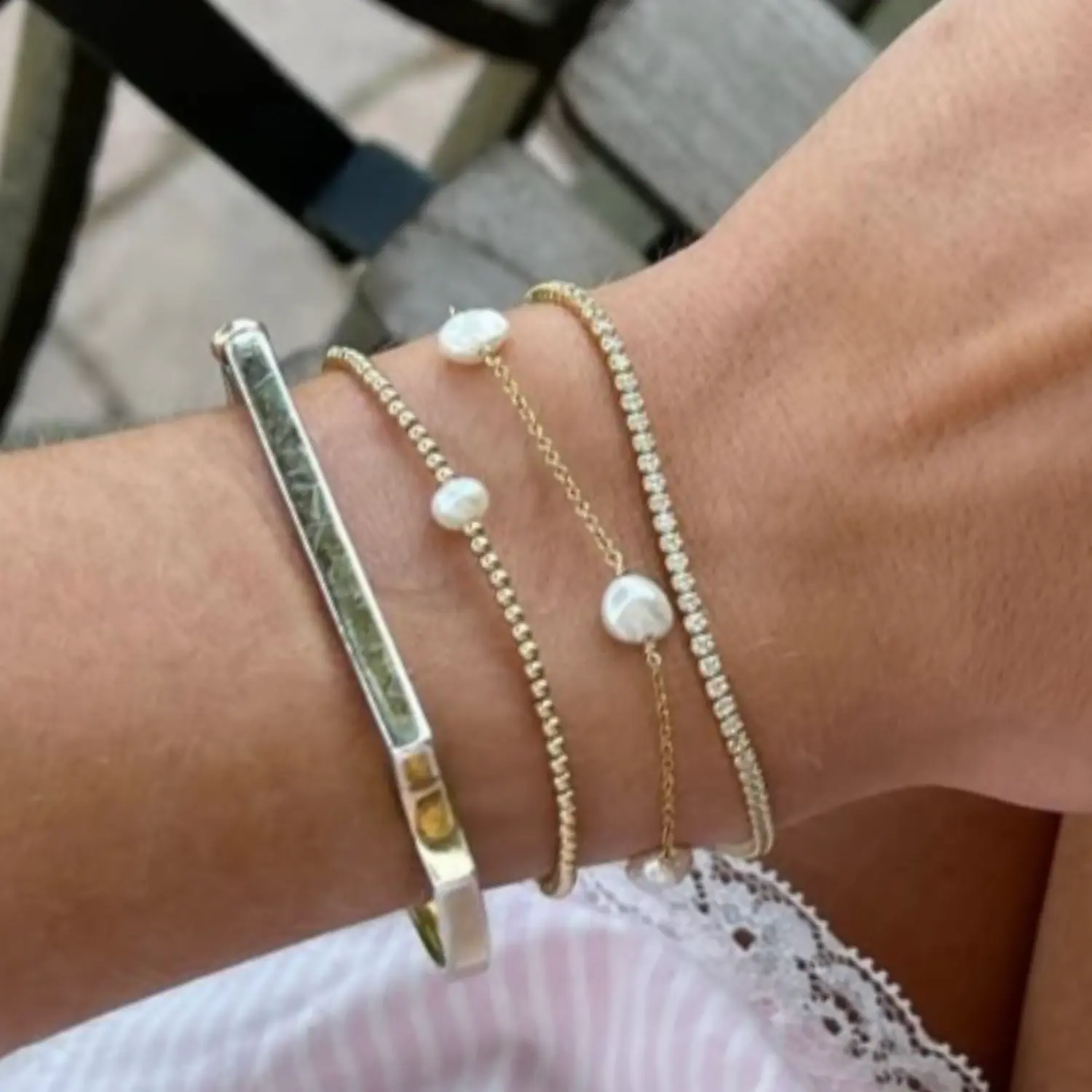 Gold Five Baroque Pearl Bracelet - Image 5