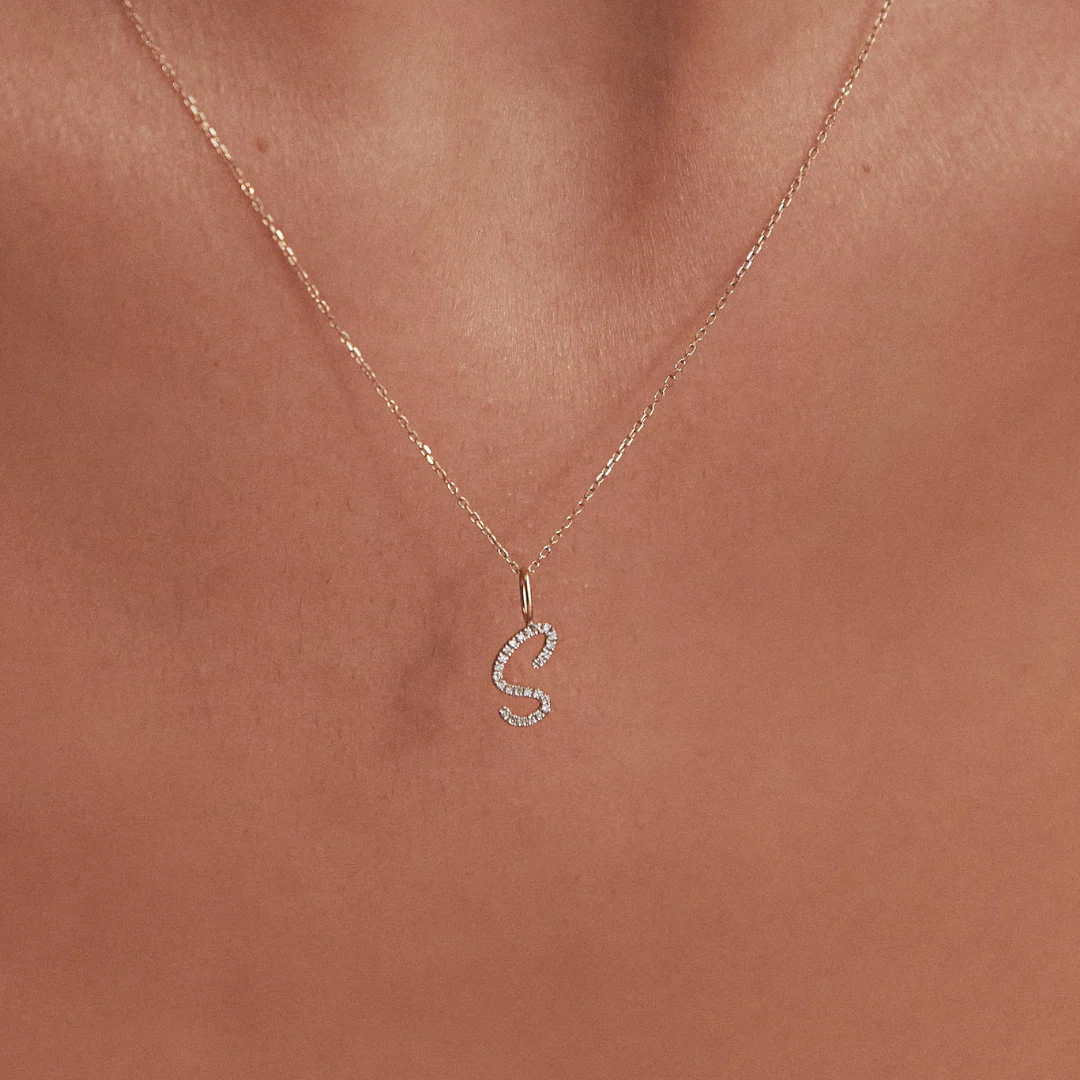 Gold Individual Diamond Style Curve Initial Charm - Image 2
