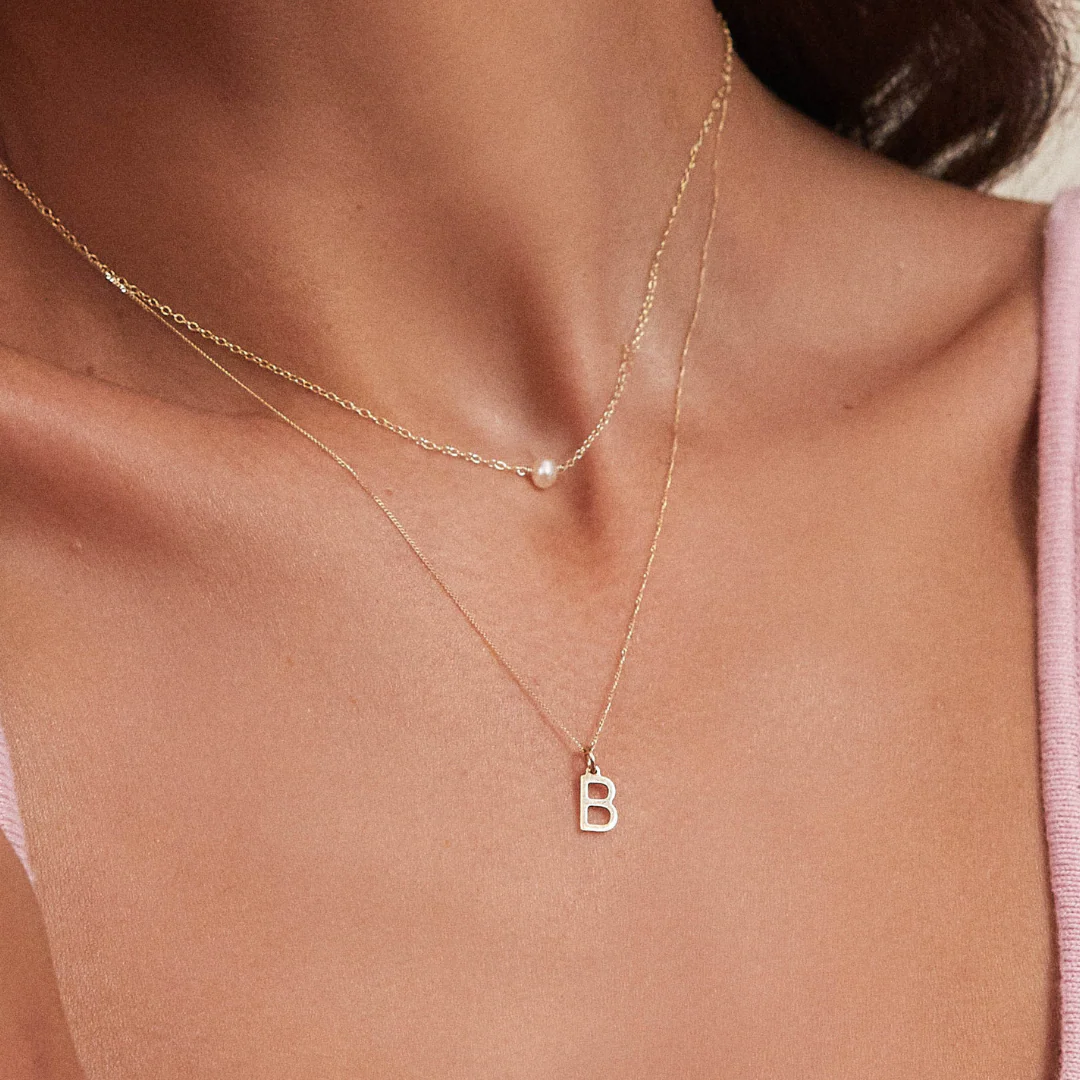 Solid Gold Initial Letter Necklace - Image 3
