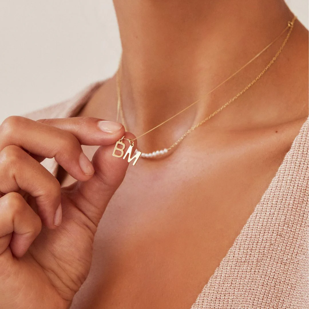 Solid Gold Initial Letter Necklace - Image 6