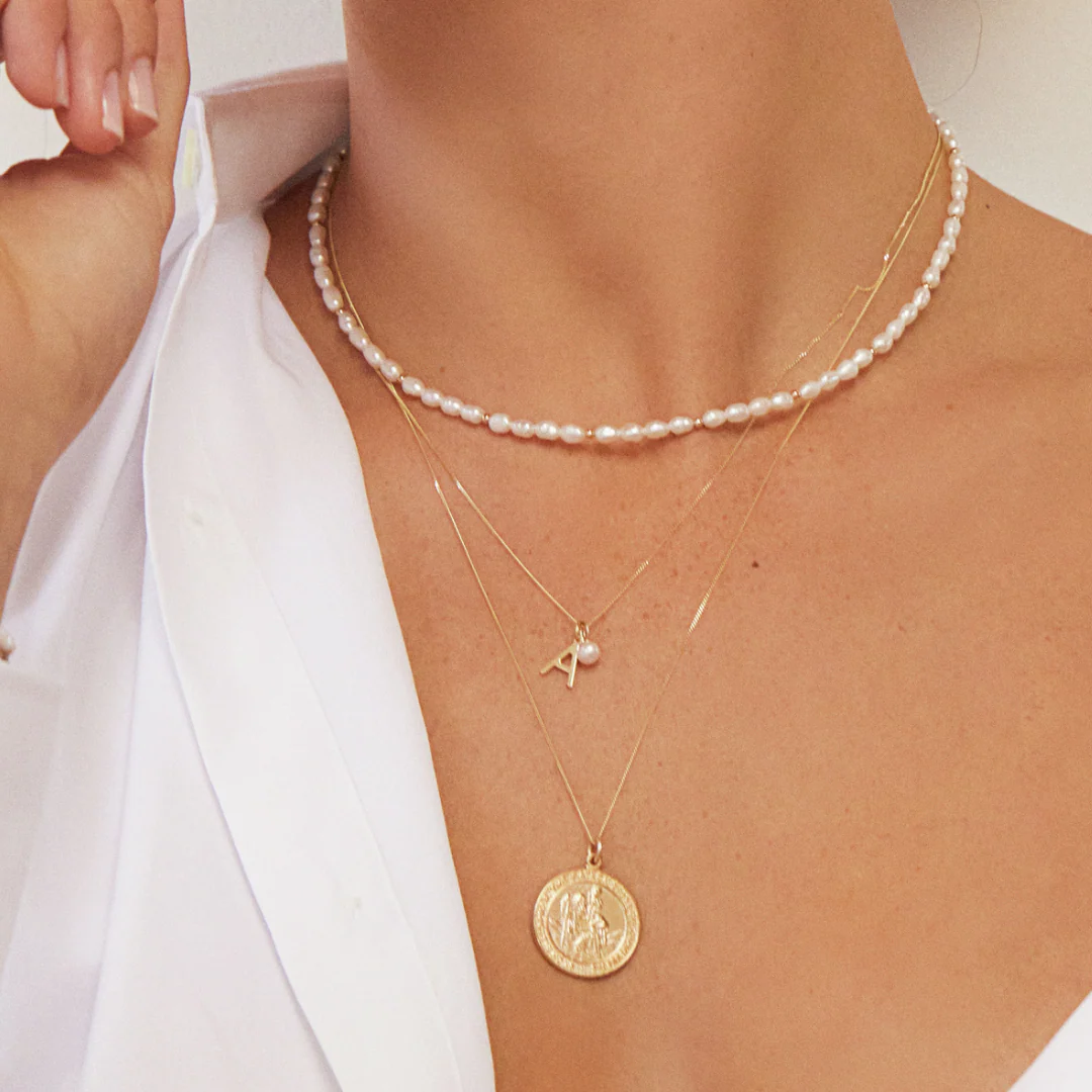 Solid Gold Large Round St Christopher Medallion Necklace - Image 3