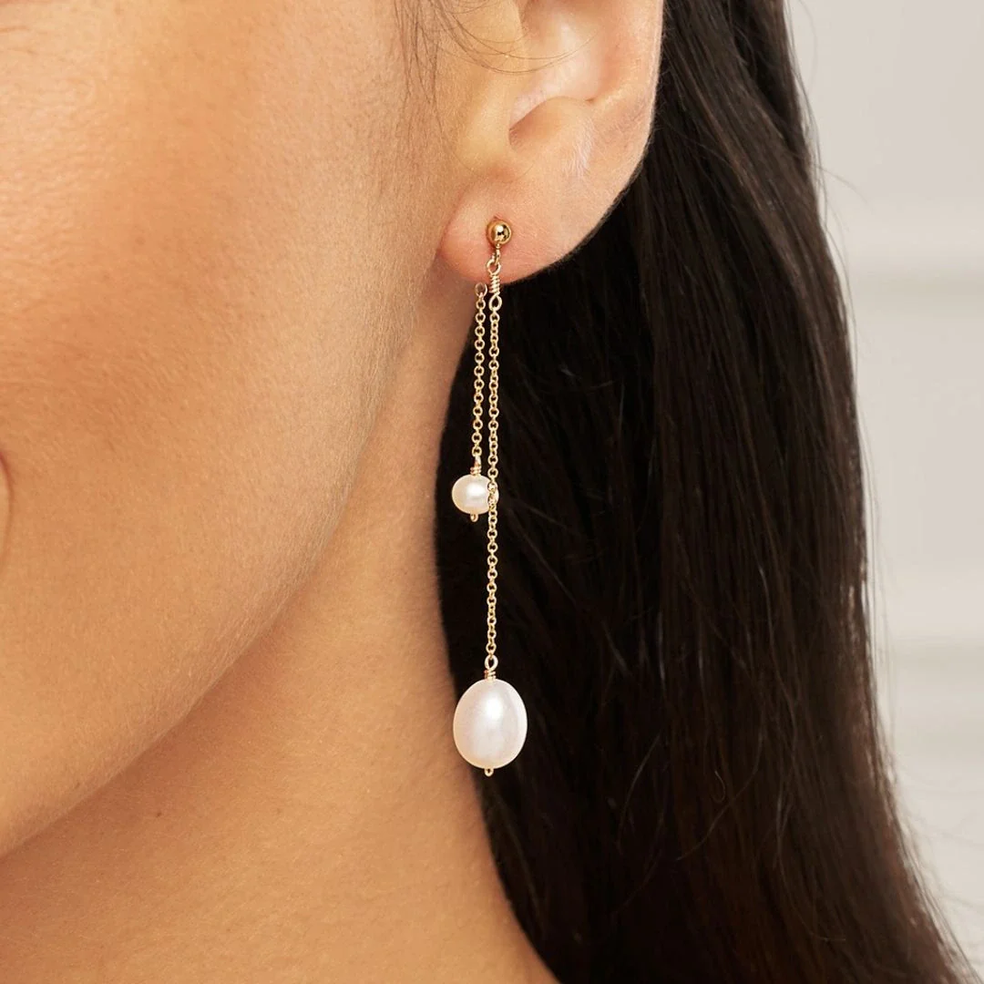 Gold Layered Large and Small Pearl Earrings - Image 2