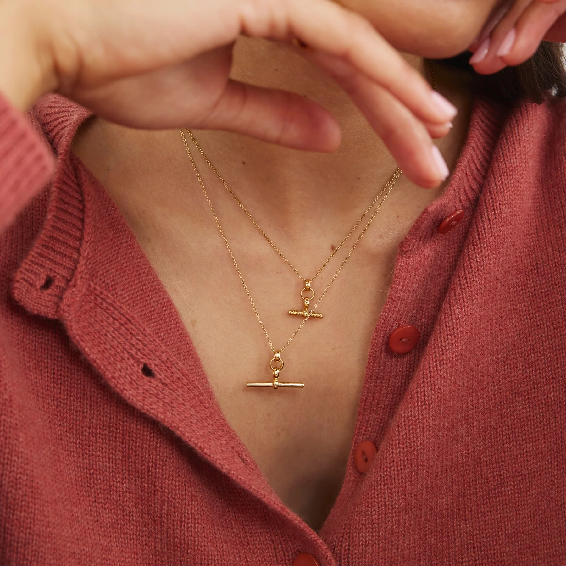 Gold Mini Twisted T-Bar Necklace - Image 5