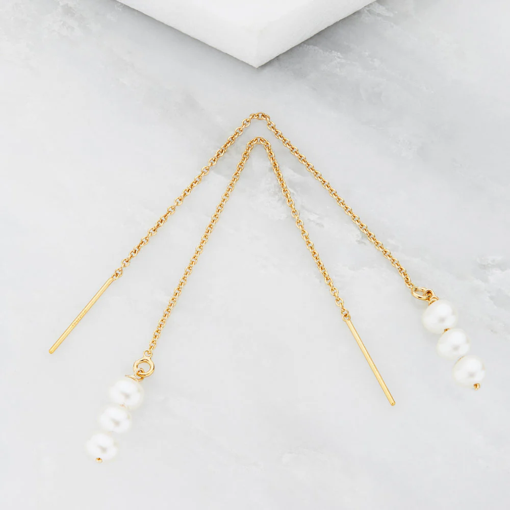 Gold Pearl Cluster Drop Ear Threaders - Image 3