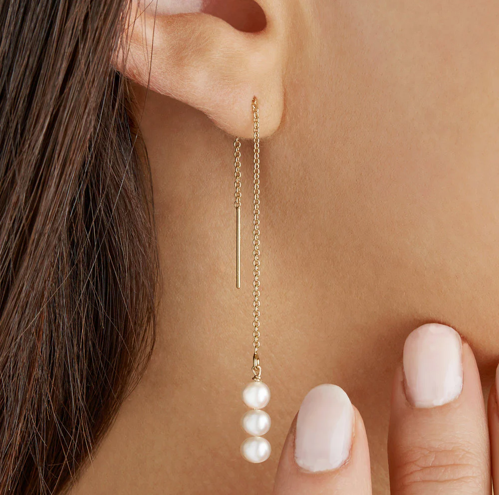 Gold Pearl Cluster Drop Ear Threaders - Image 4
