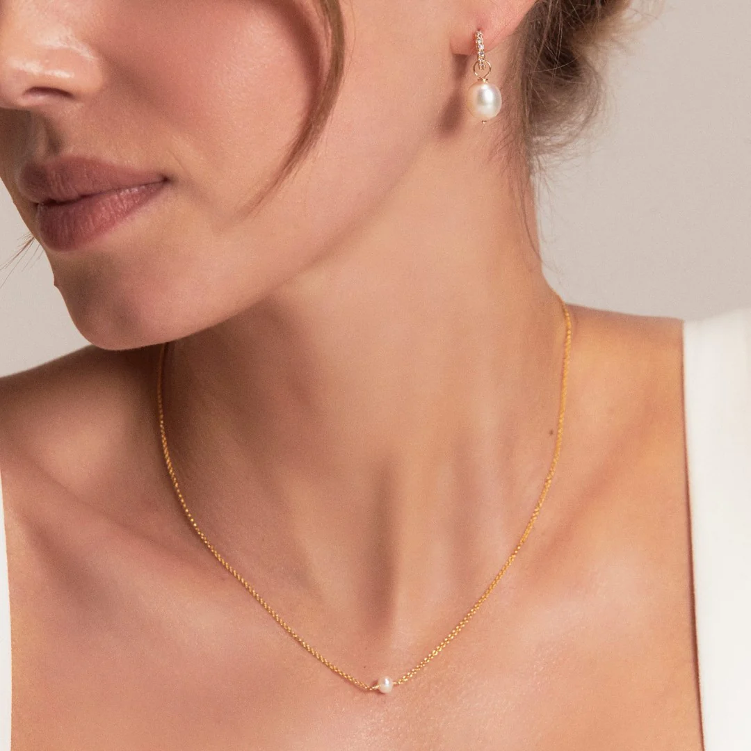 Gold Pearl Drop Huggies and Single Pearl Choker Gift Set - Image 2