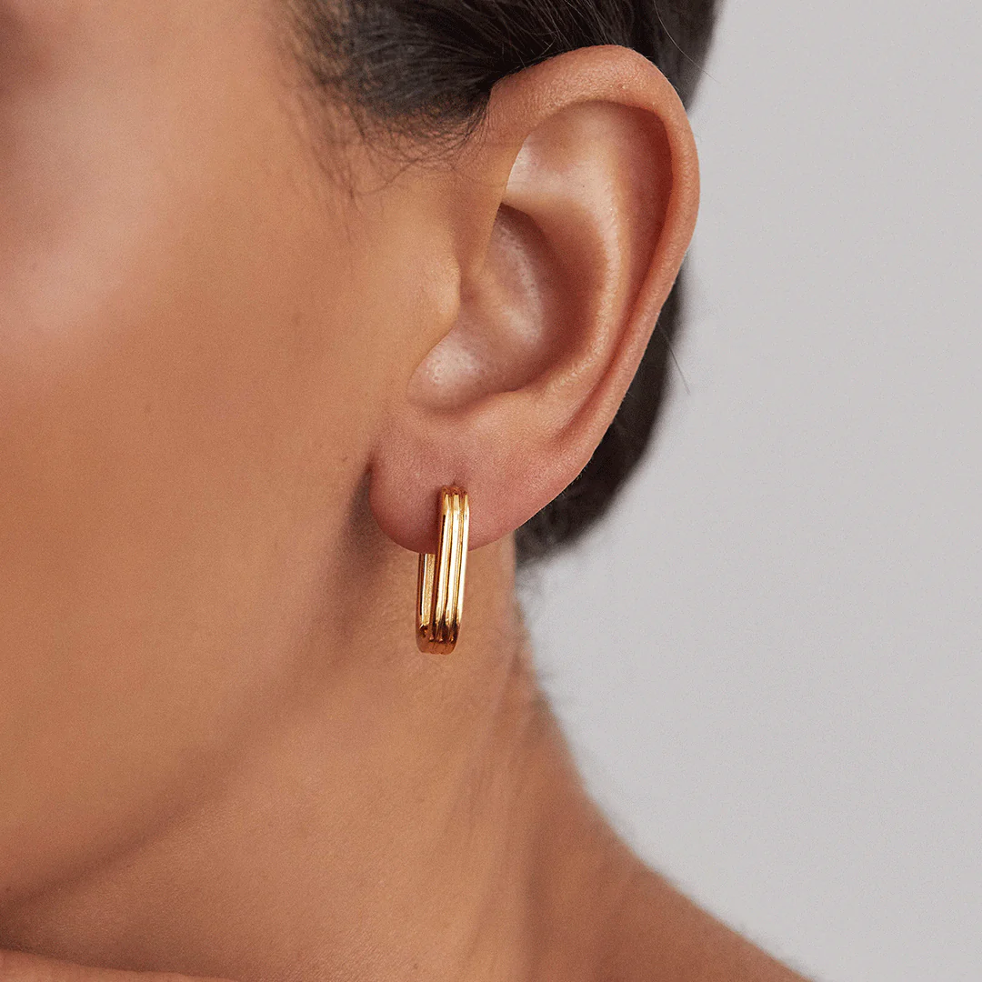 Gold Ribbed Hoop Earrings - Image 4
