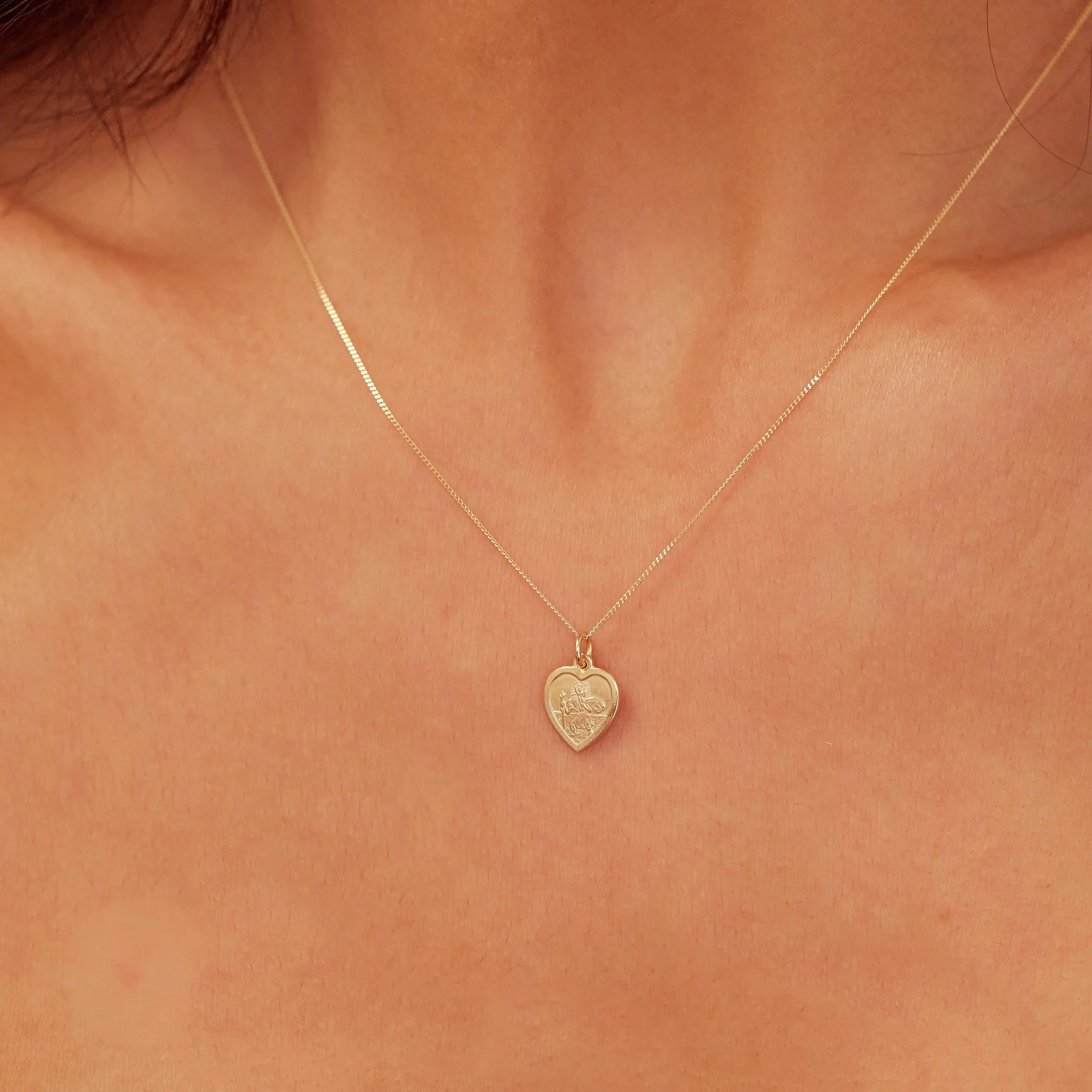 Solid Gold Small Heart St Christopher Necklace - Image 2