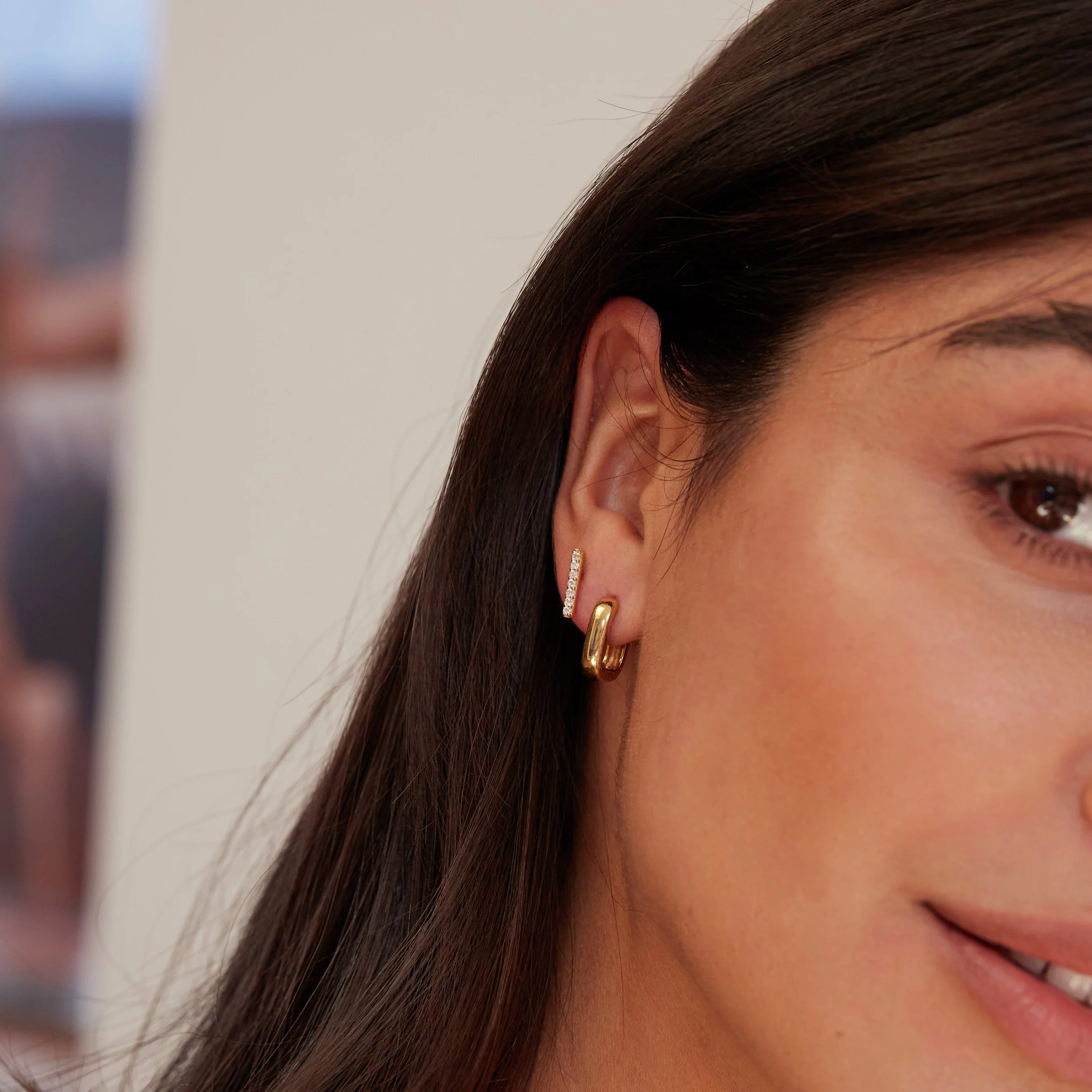 Gold Thick Squared Hoop Earrings - Image 3