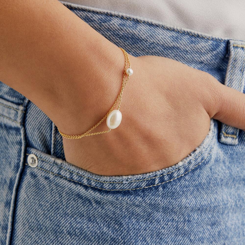 Rose Gold Layered Large and Small Pearl Bracelet - Image 2