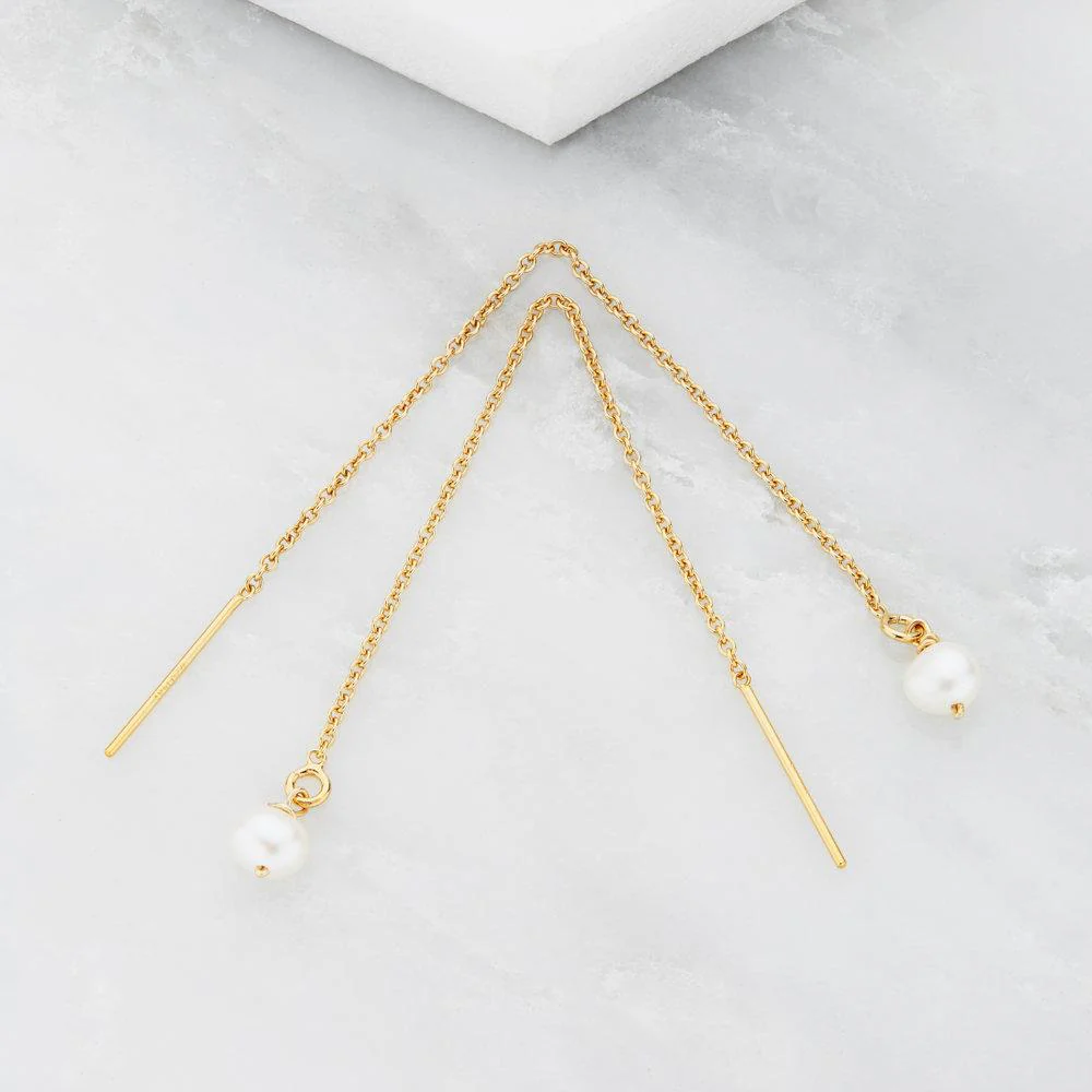 Rose Gold Pearl Drop Ear Threaders - Image 3