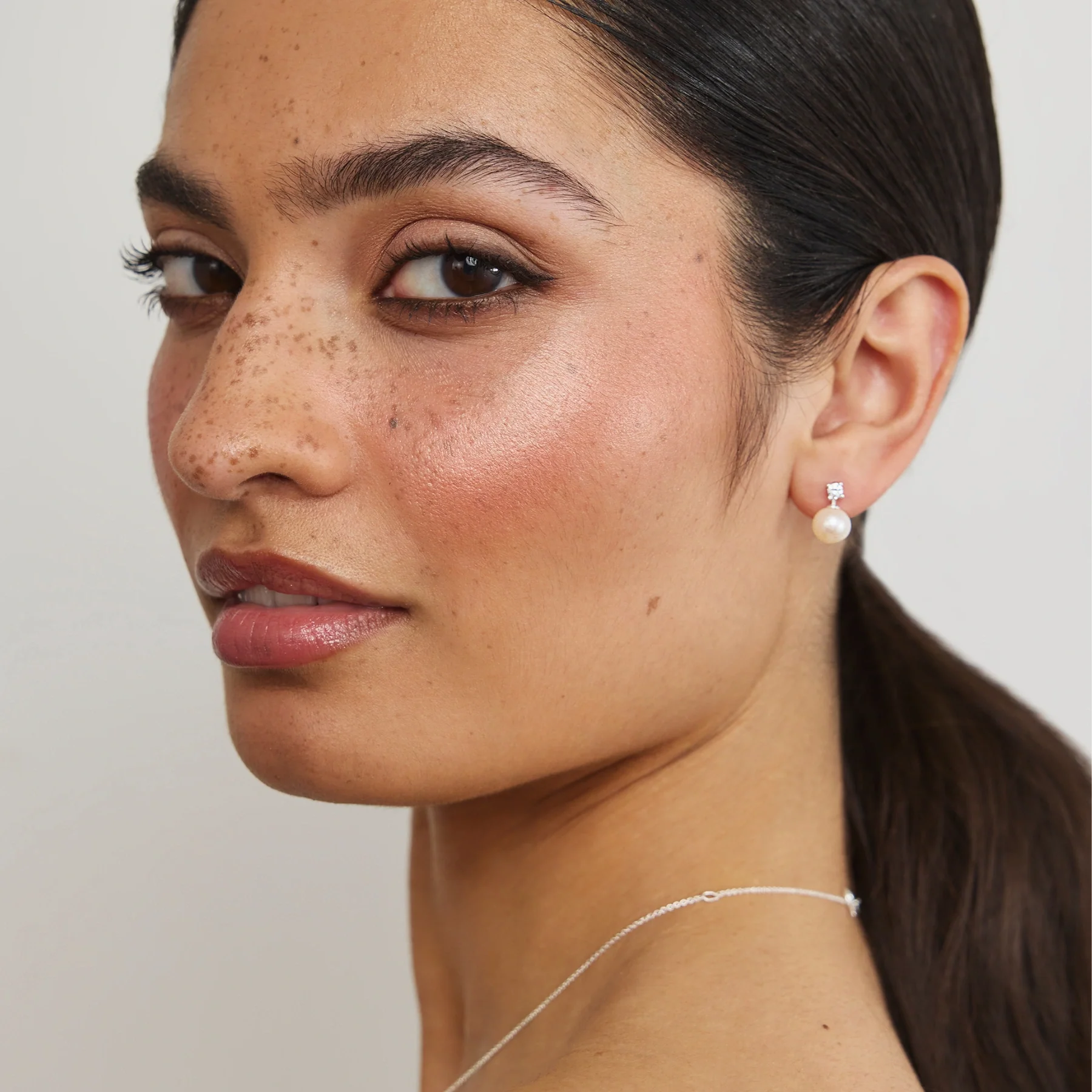 Silver Diamond Style and Pearl Stud Earrings - Image 4
