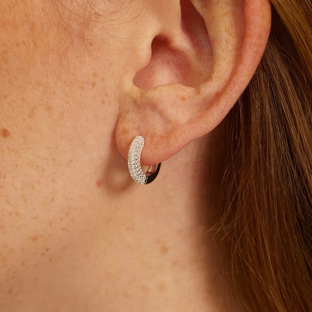 Silver Diamond Style Chunky Cluster Hoop Earrings - Image 2