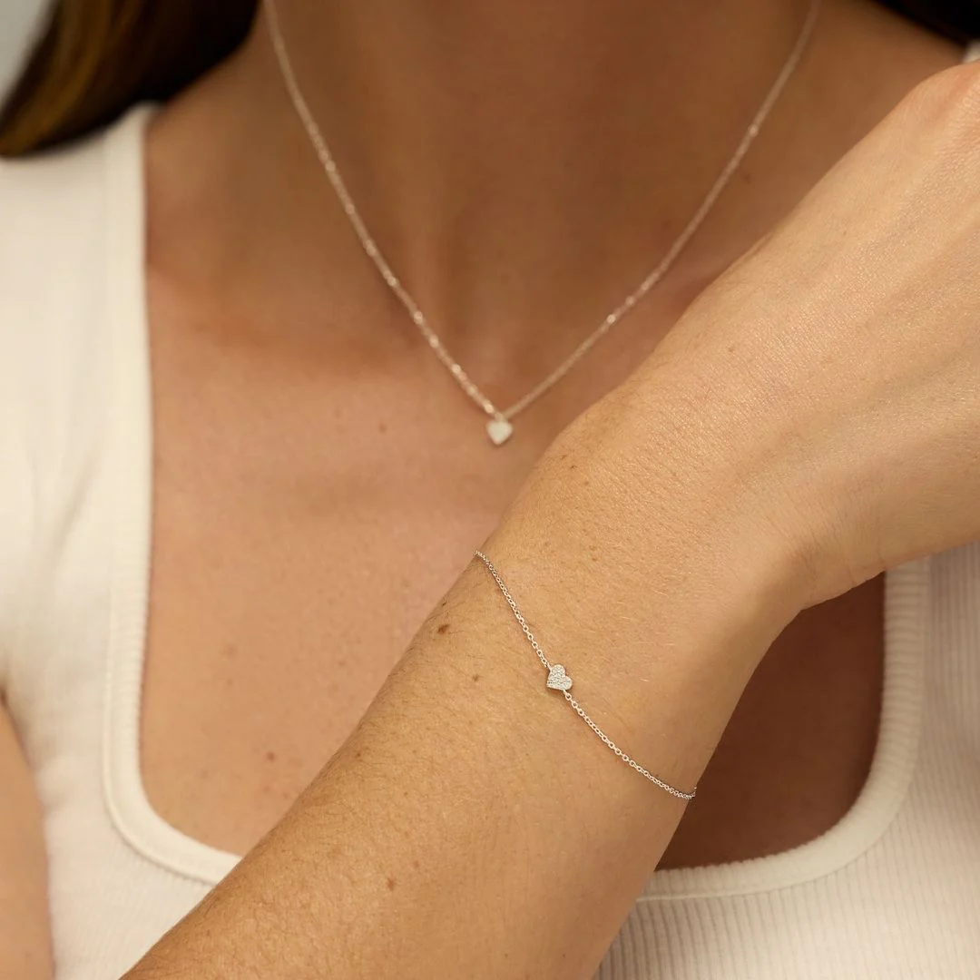 Silver Diamond Style Cluster Heart Bracelet - Image 6