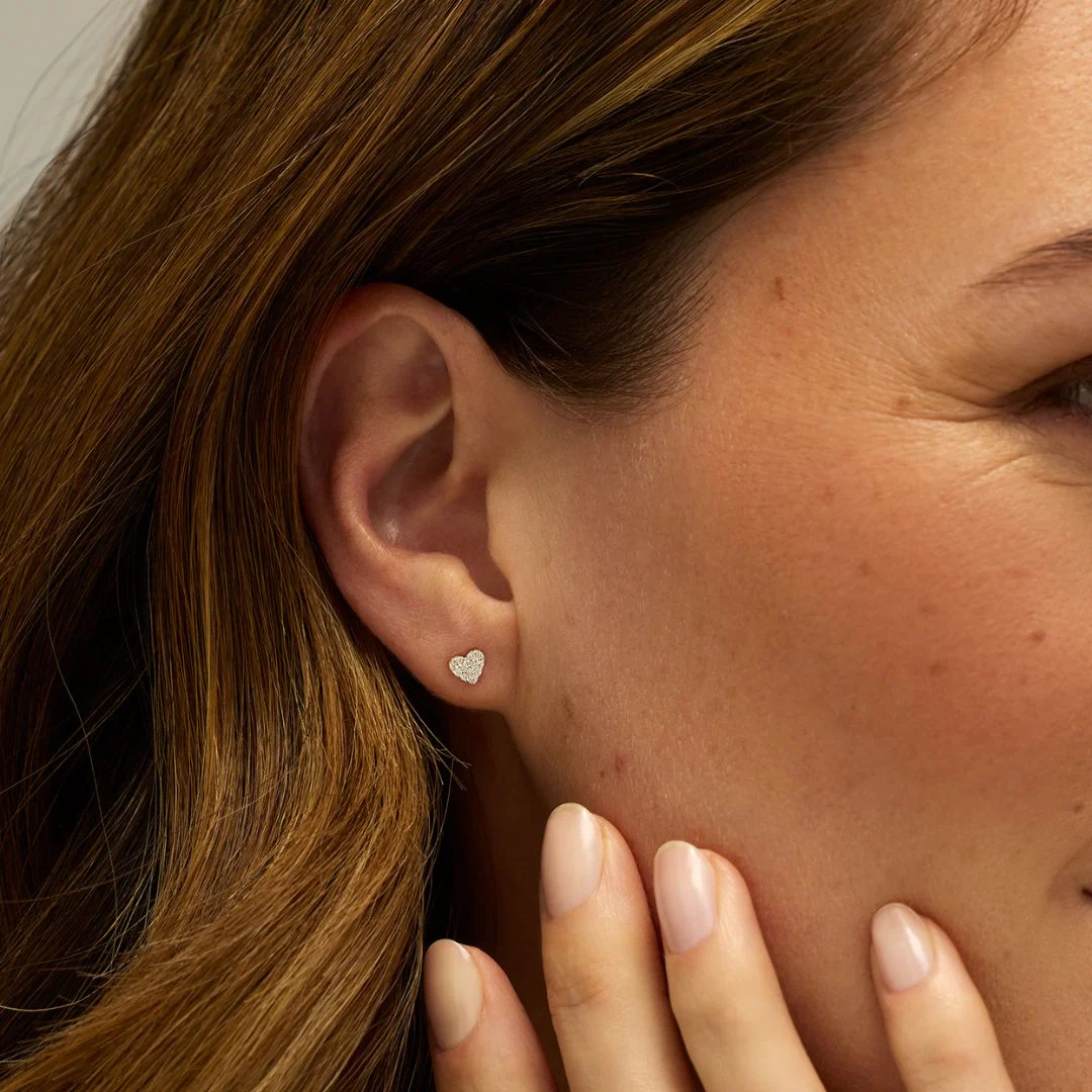 Silver Diamond Style Cluster Heart Stud Earrings - Image 2