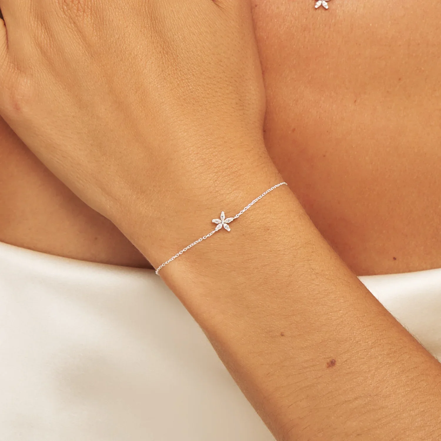 Silver Diamond Style Flower Bracelet - Image 2