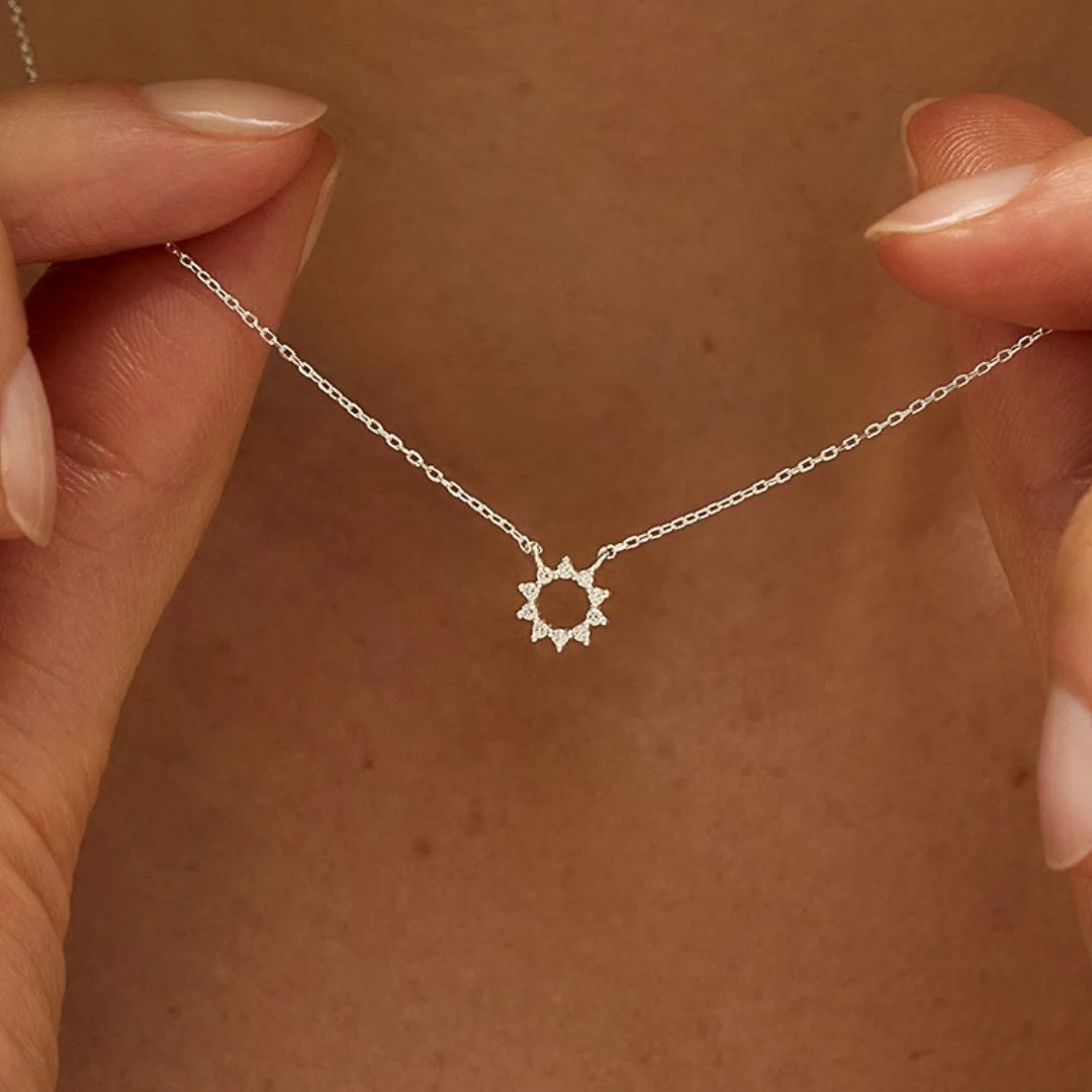 Silver Diamond Style Sun Necklace - Image 2