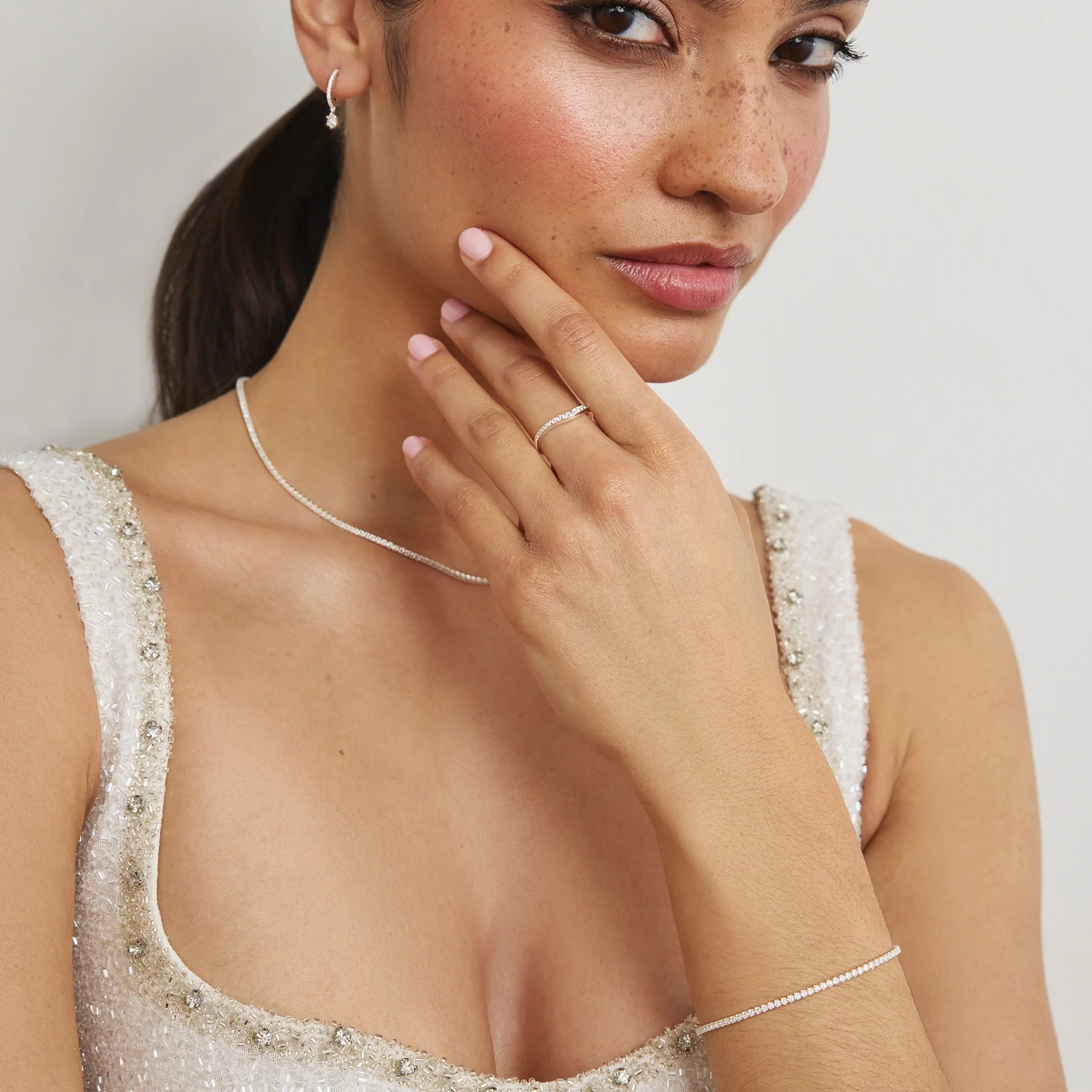 Silver Diamond Style Tennis Necklace and Bracelet Gift Set - Image 2