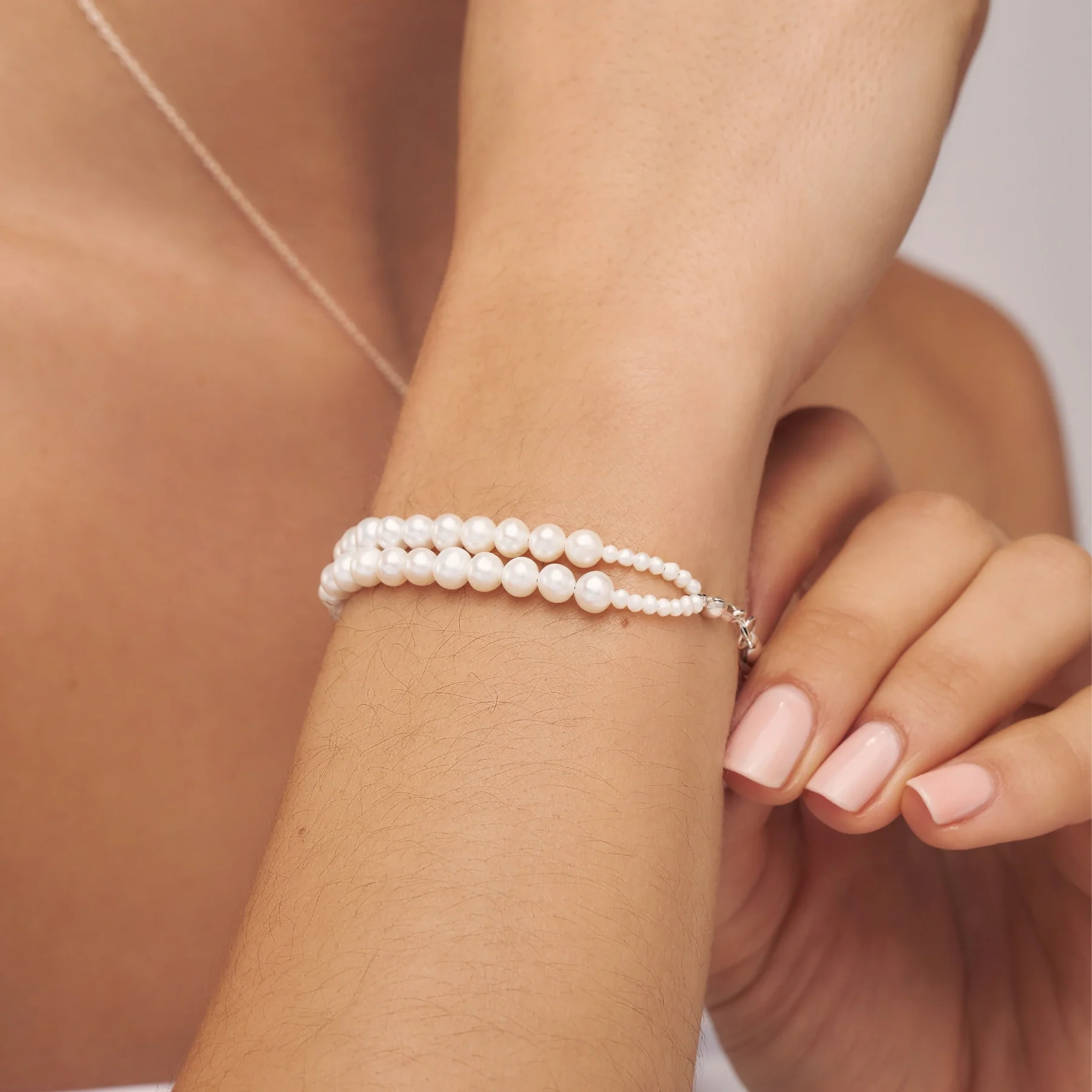 Silver Double Pearl Bracelet - Image 3