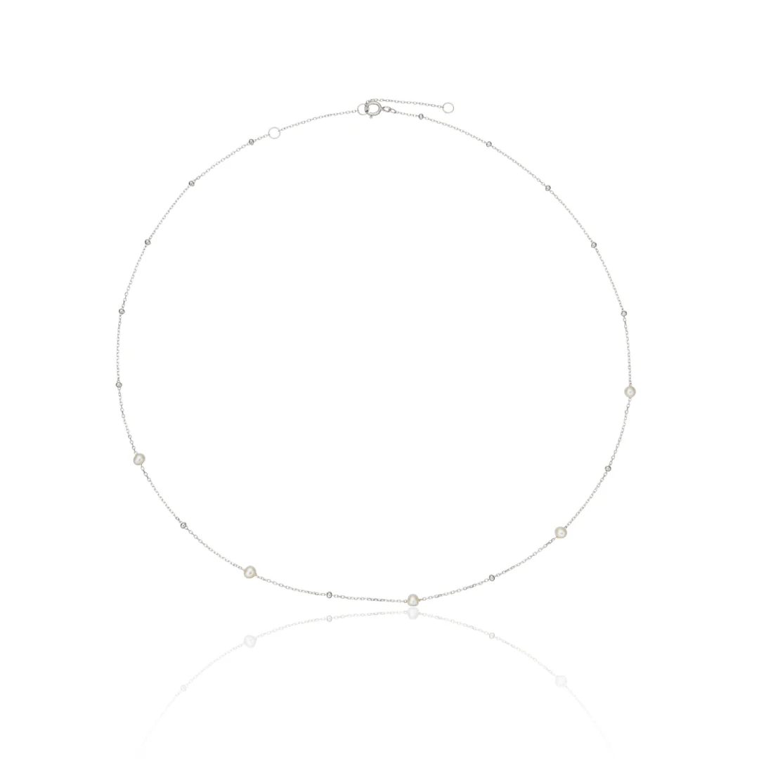 Silver Five Pearl Satellite Necklace - Image 4