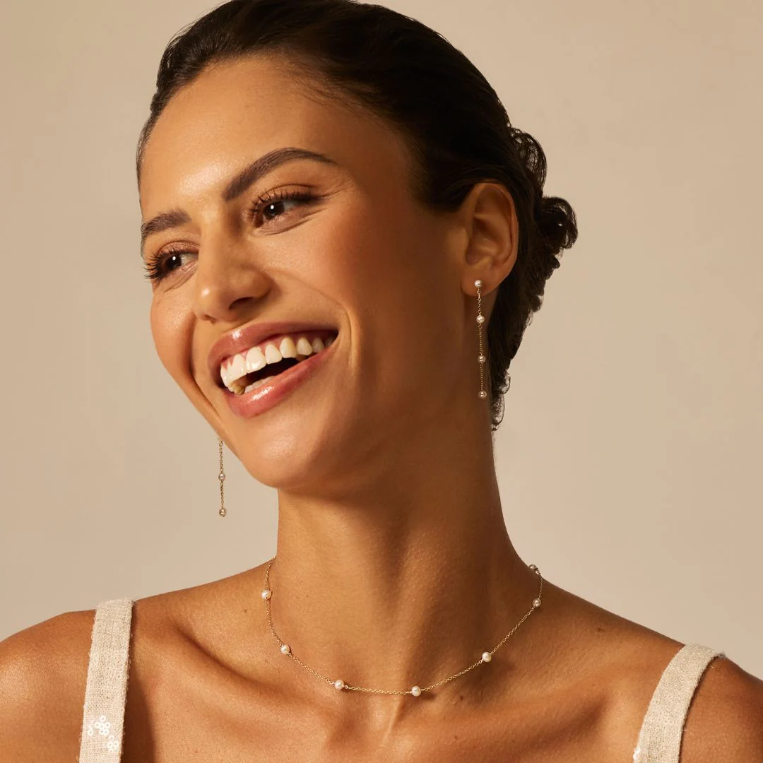 Silver Four Pearl Drop Earrings and Ten Pearl Choker Gift Set - Image 2