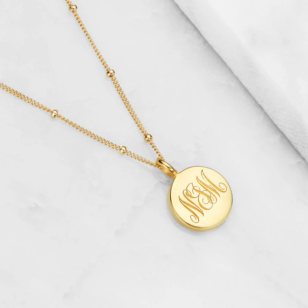 Silver Large Engraved Disc Necklace - Image 3