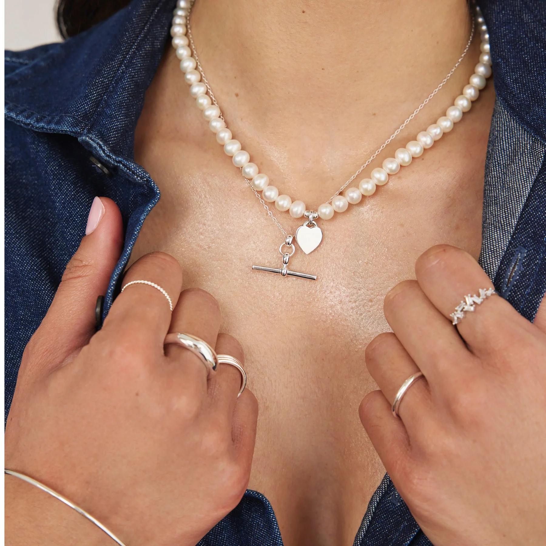 Silver Large Pearl Personalised Heart Necklace - Image 4