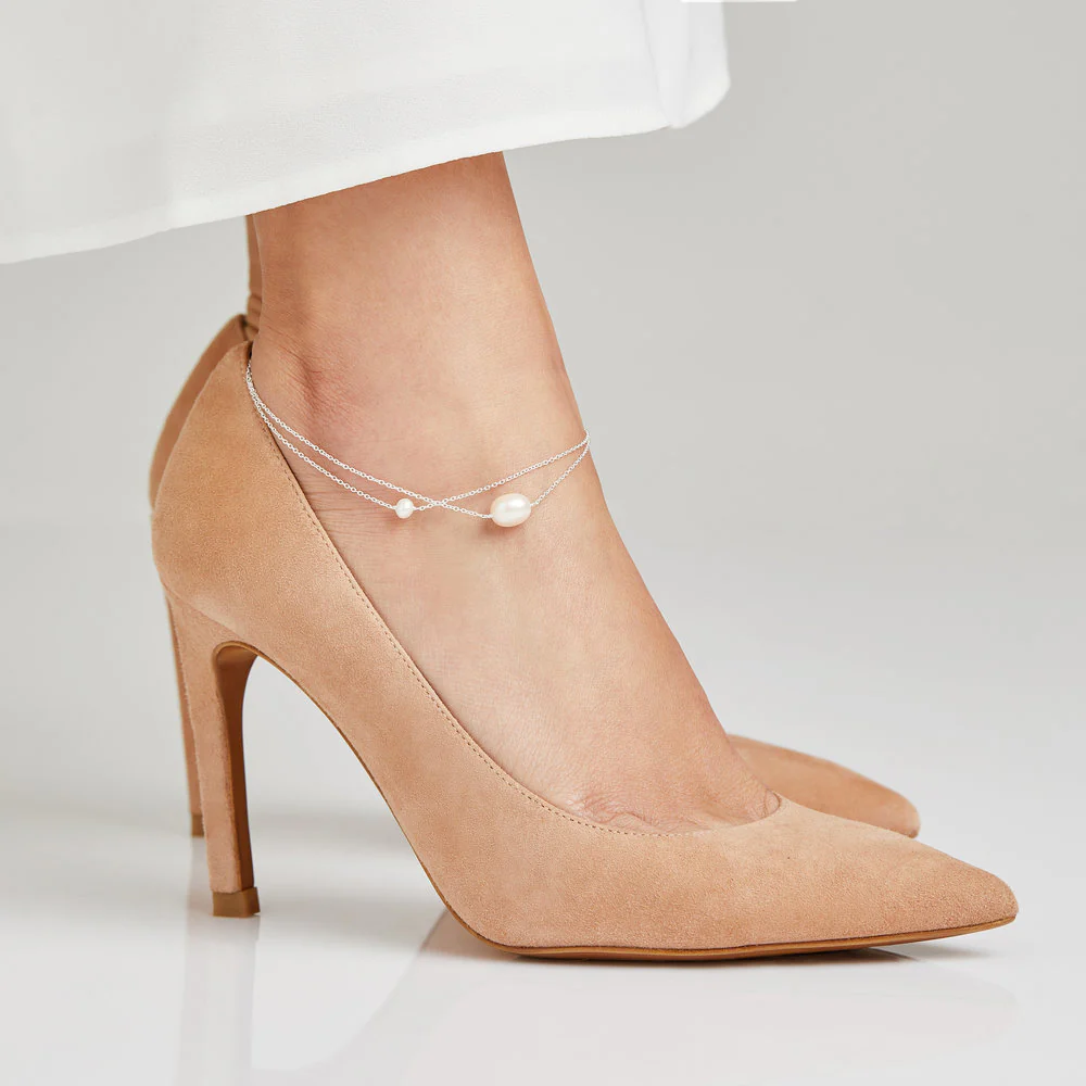 Silver Layered Large and Small Pearl Anklet - Image 3
