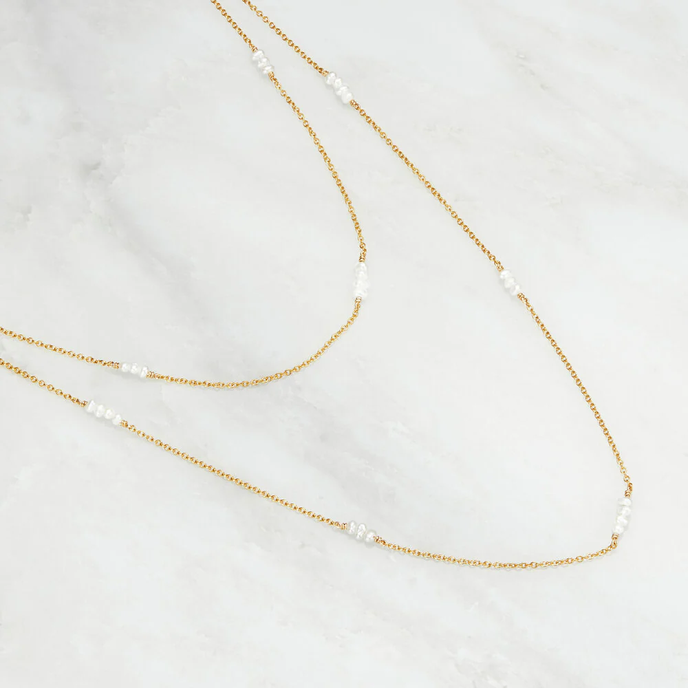 Silver Layered Mini Pearl Necklace - Image 3
