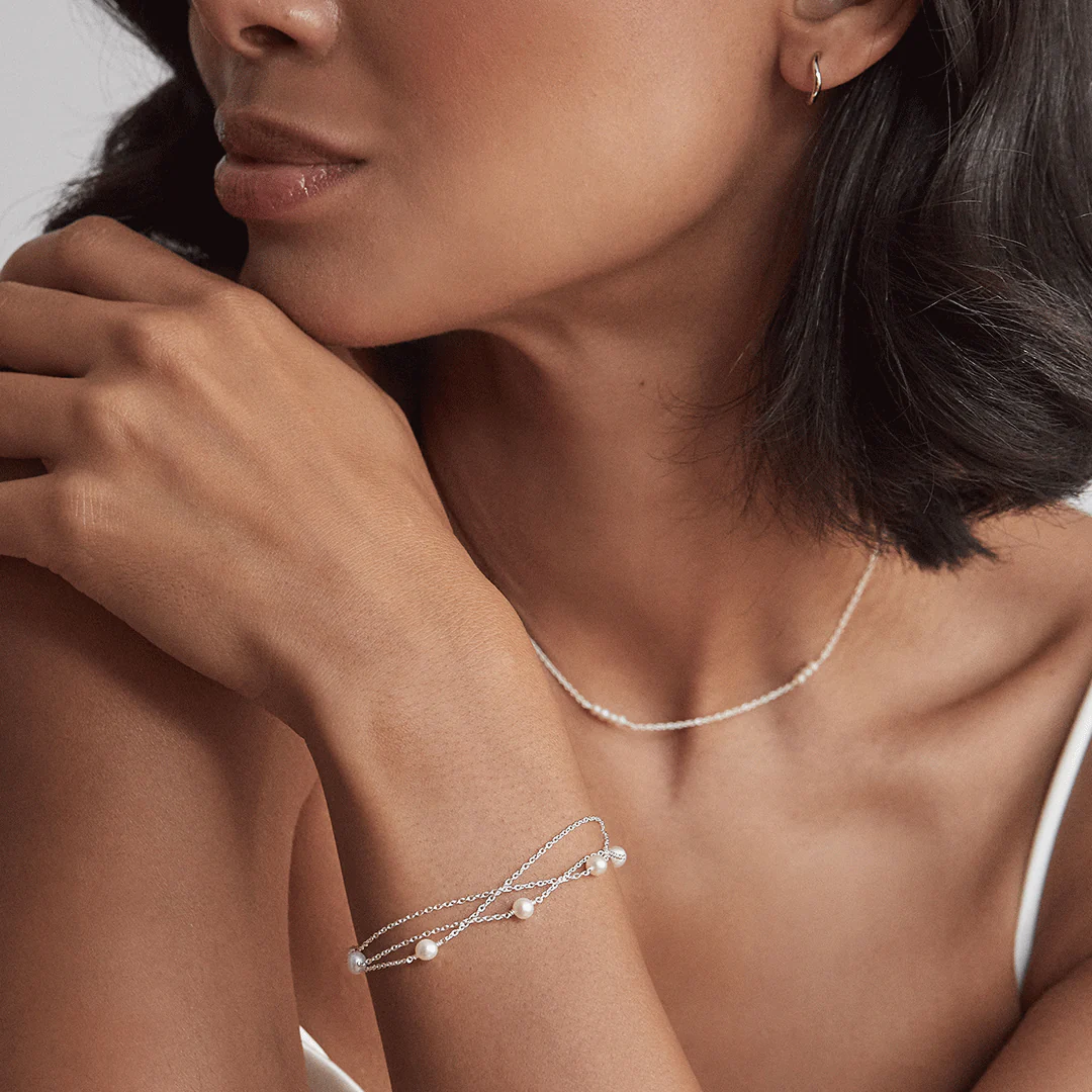 Silver Layered Pearl Bracelet - Image 3