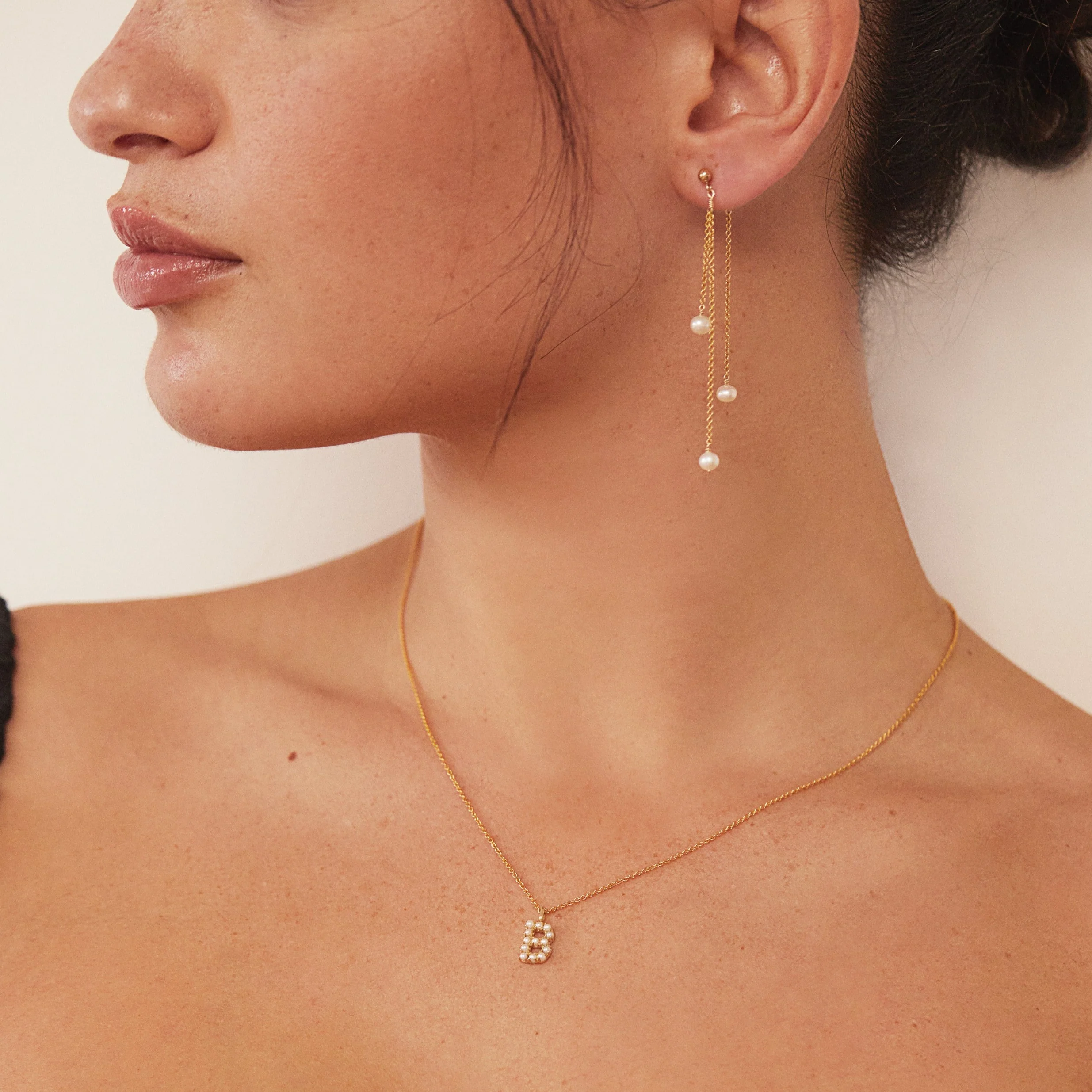 Silver Layered Pearl Drop Earrings - Image 4
