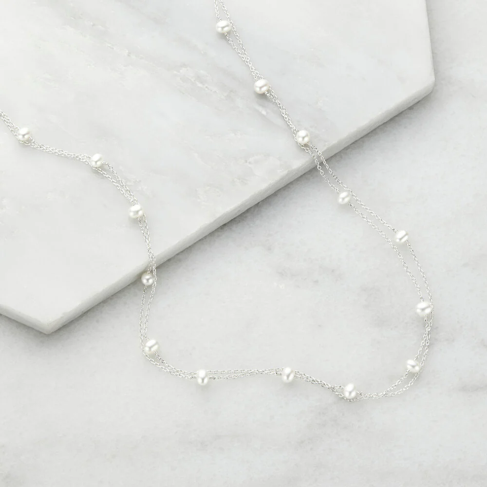 Silver Layered Pearl Necklace - Image 4