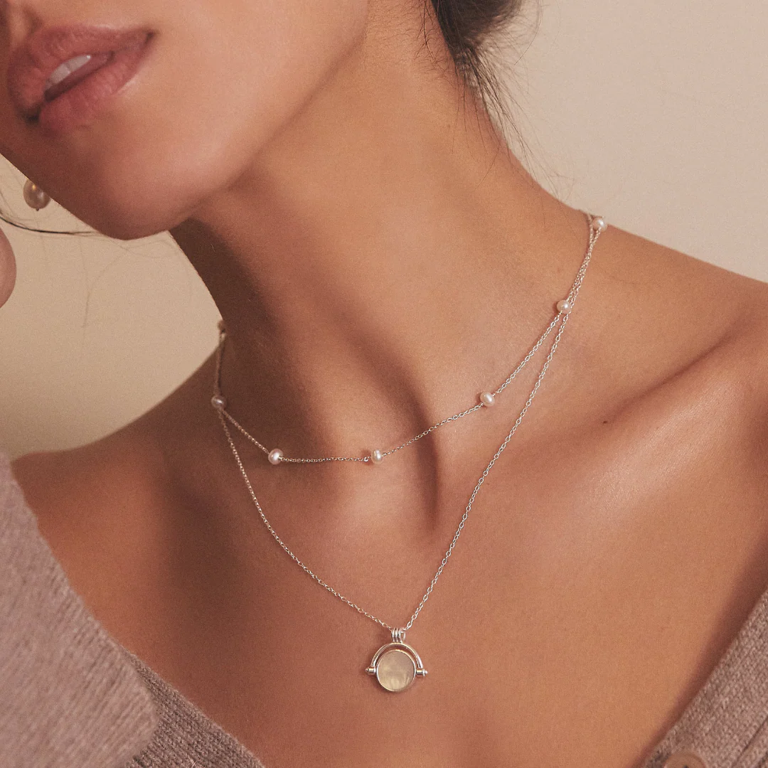 Silver Mother of Pearl Spinning Disc Necklace - Image 5