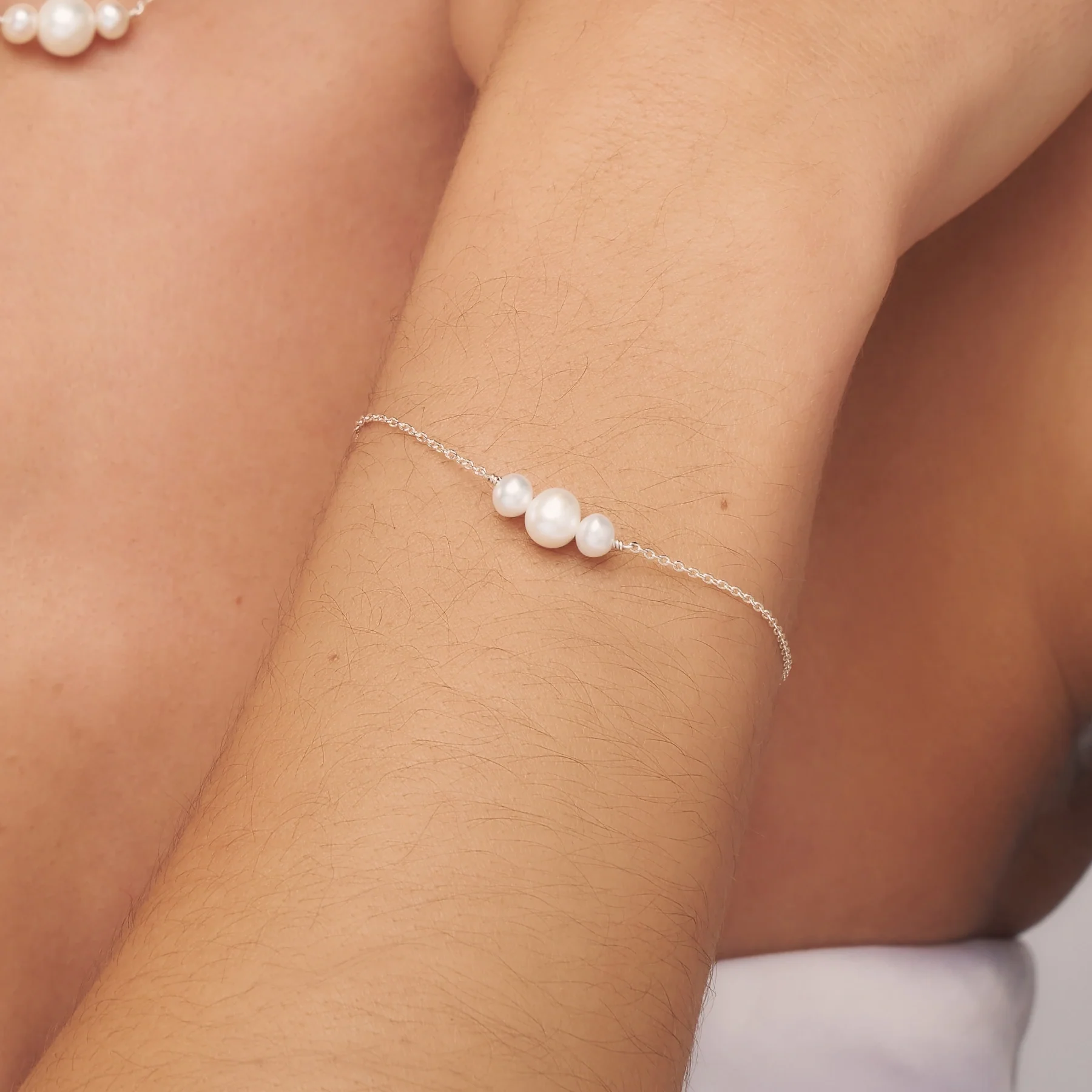Silver Multi Pearl Cluster Bracelet - Image 2