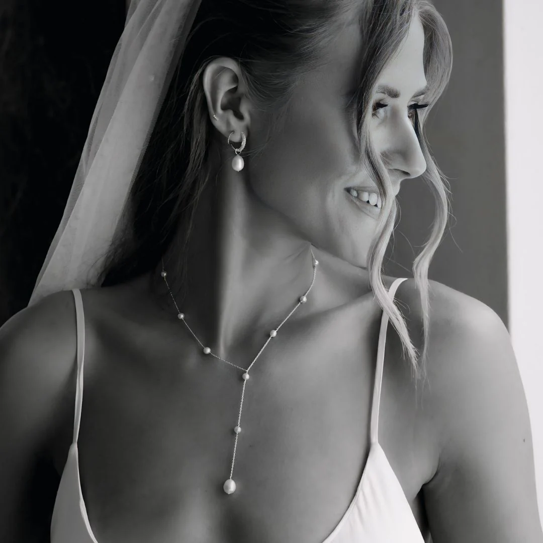 Silver Multi Pearl Lariat Necklace - Image 5