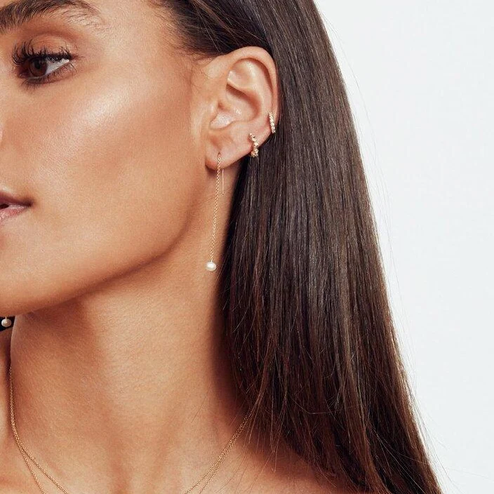 Silver Pearl Drop Ear Threaders - Image 4