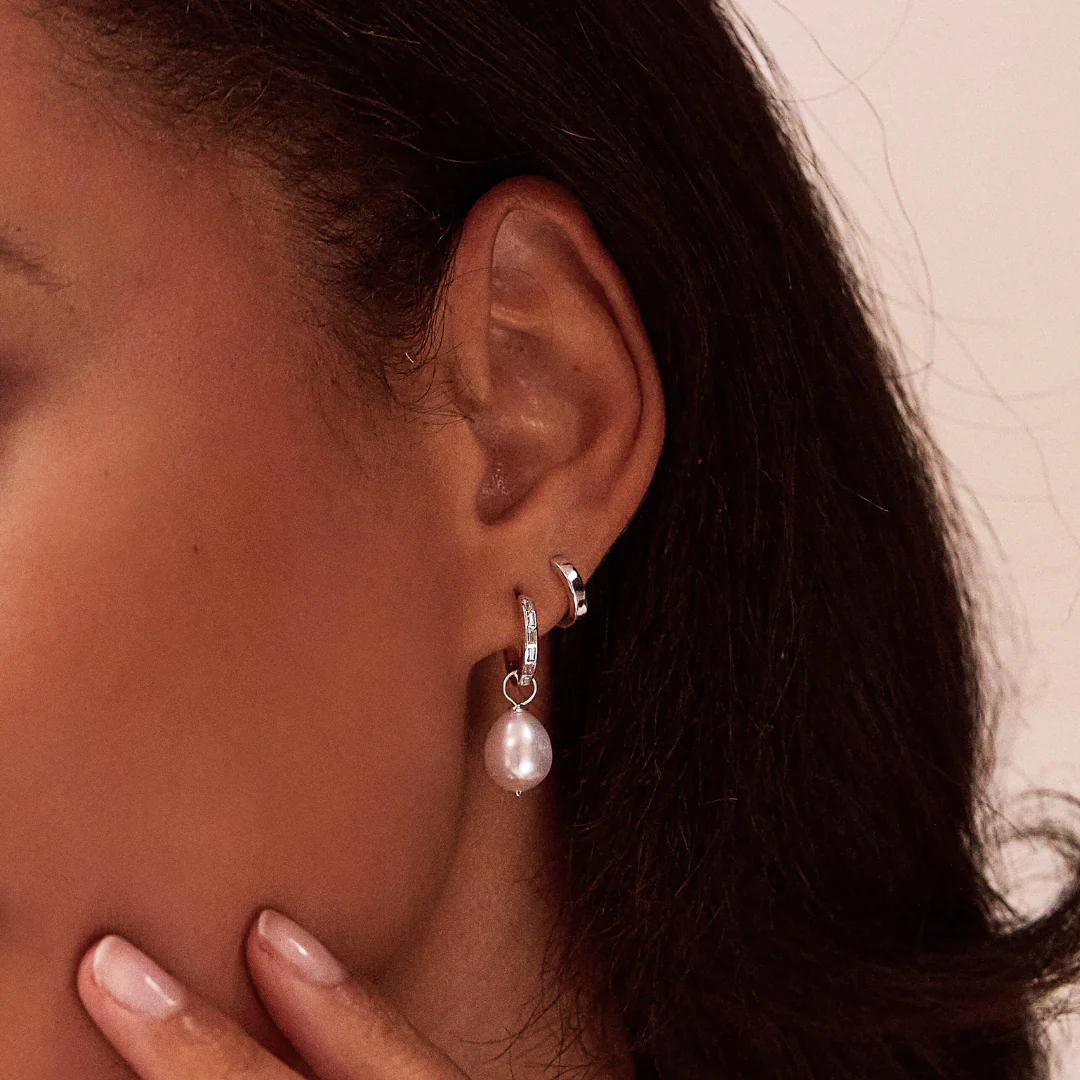 Silver Plain Huggie Hoop Earrings - Image 3