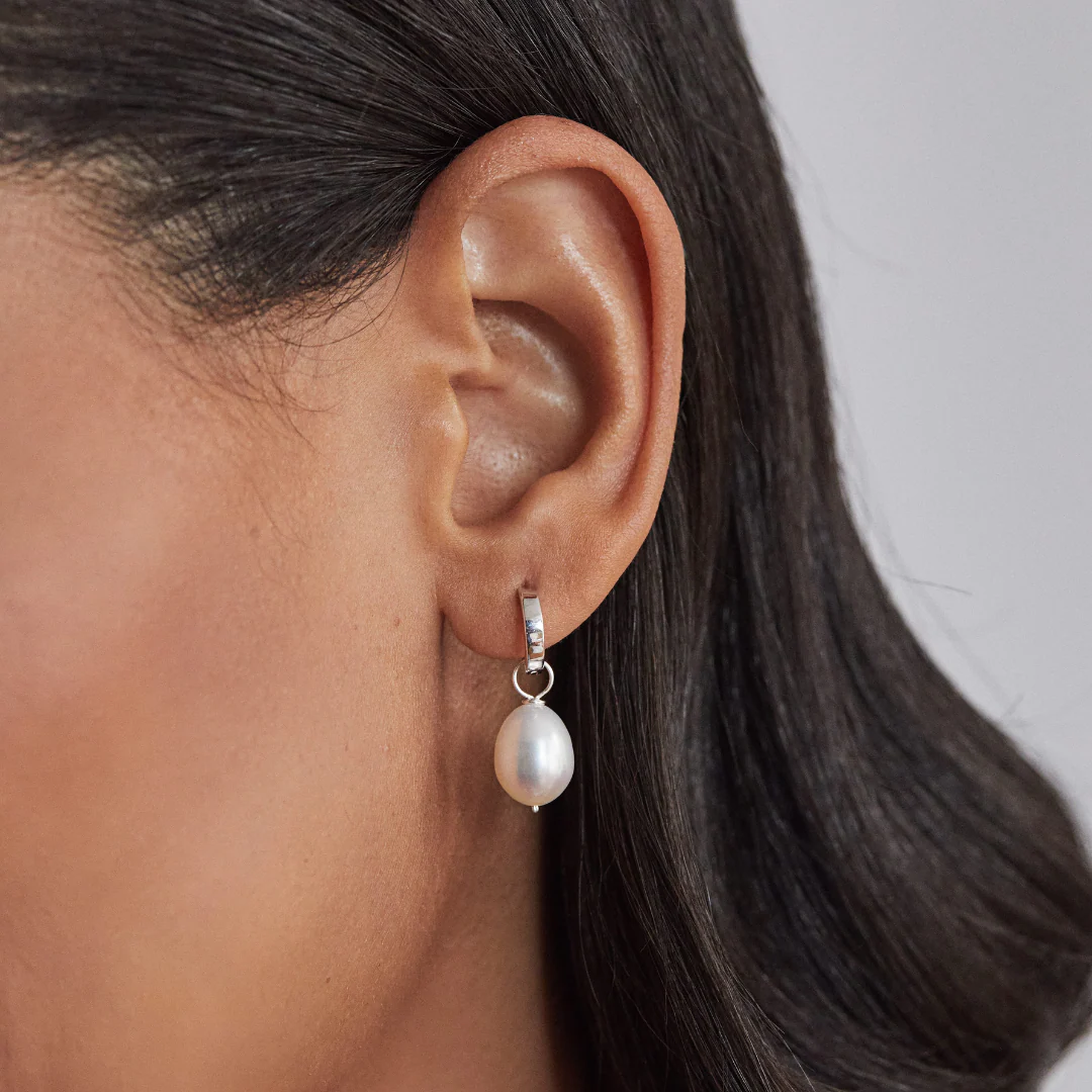 Silver Plain Huggie Hoop Earrings - Image 4