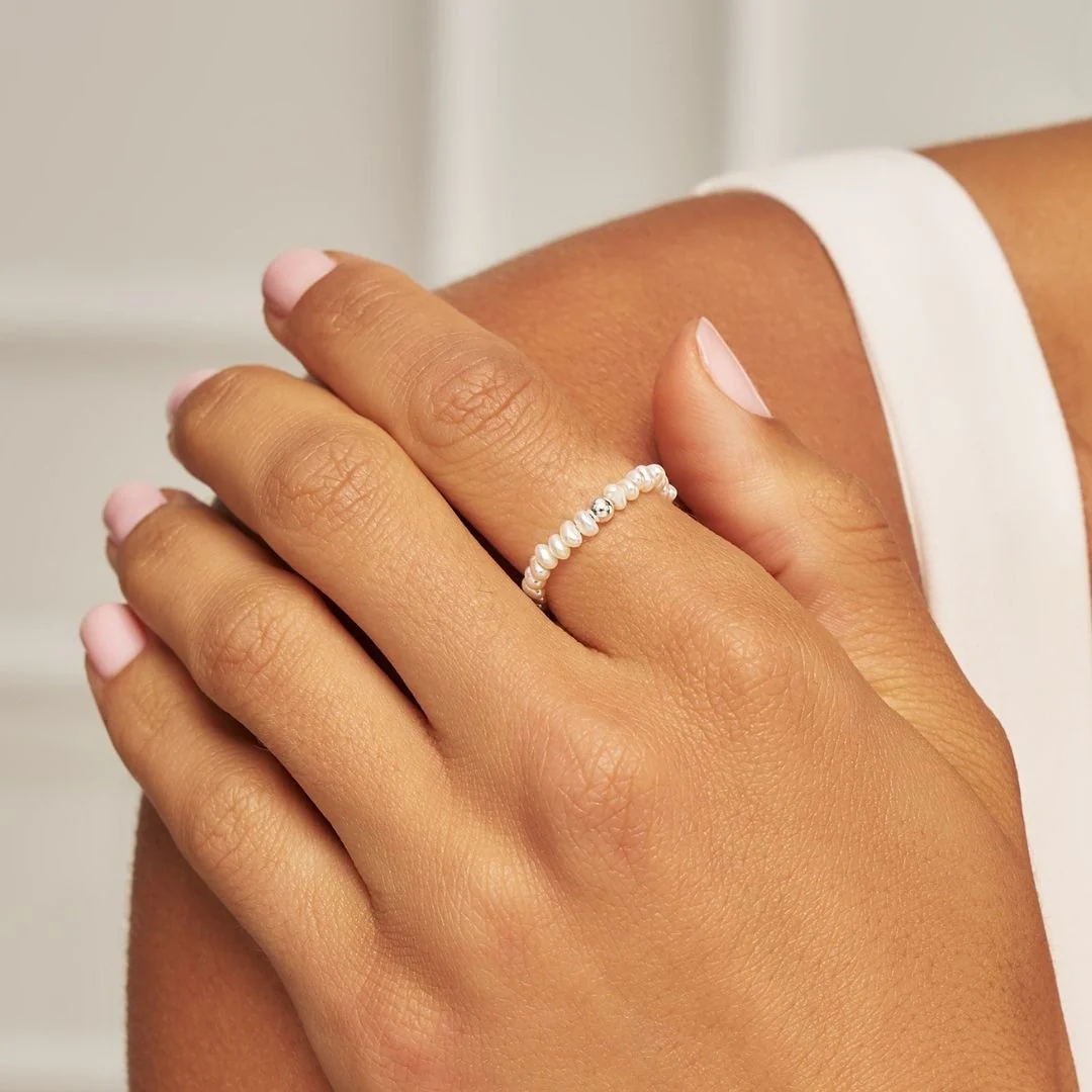 Silver Small Pearl Beaded Ring - Image 2