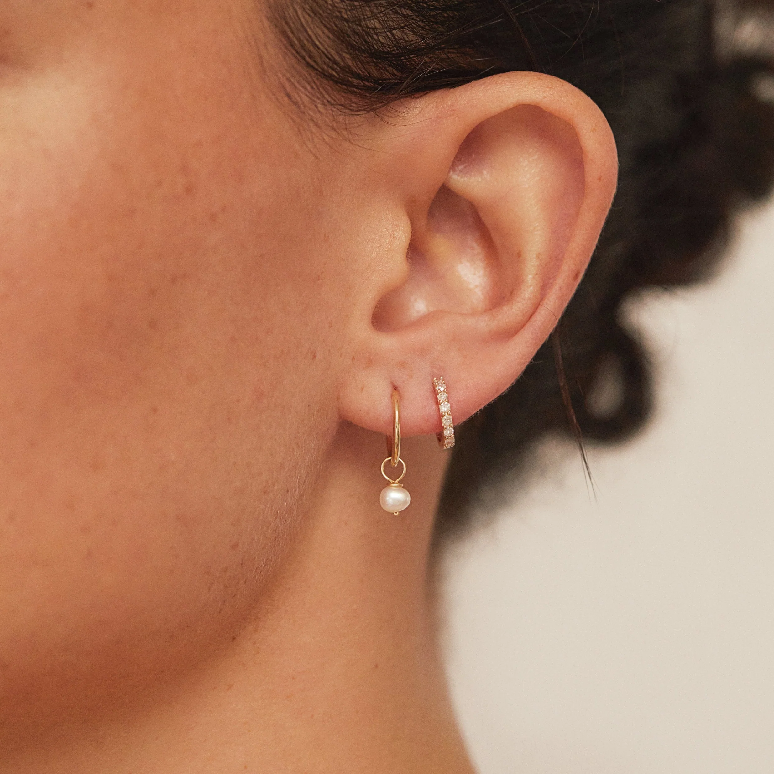Silver Small Pearl Drop Hoop Earrings - Image 3
