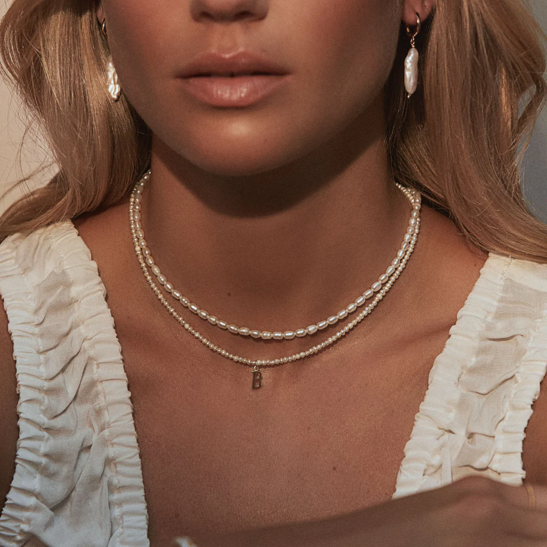 Silver Small Pearl Initial Letter Choker - Image 5