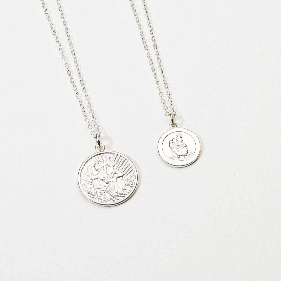 Silver Small Round St Christopher Medallion Necklace - Image 5
