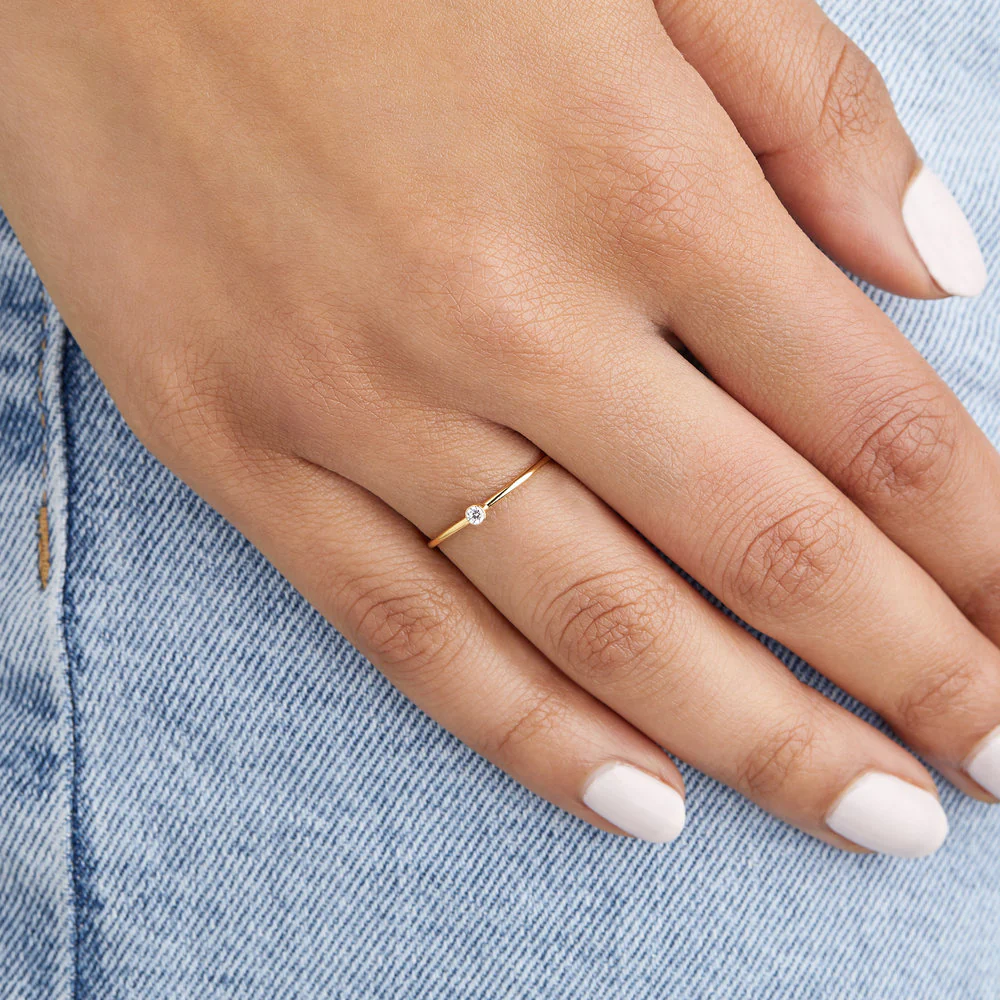 Silver Thin Diamond Style Stacking Ring - Image 3