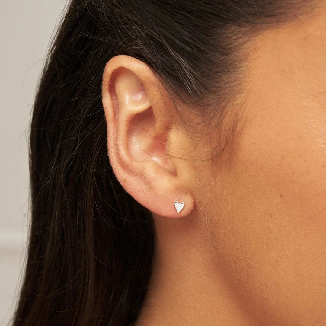 Silver Tiny Heart Stud Earrings - Image 2